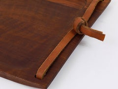Large Carl Aubock Walnut and Leather Midcentury Serving Tray, Austria, 1950s