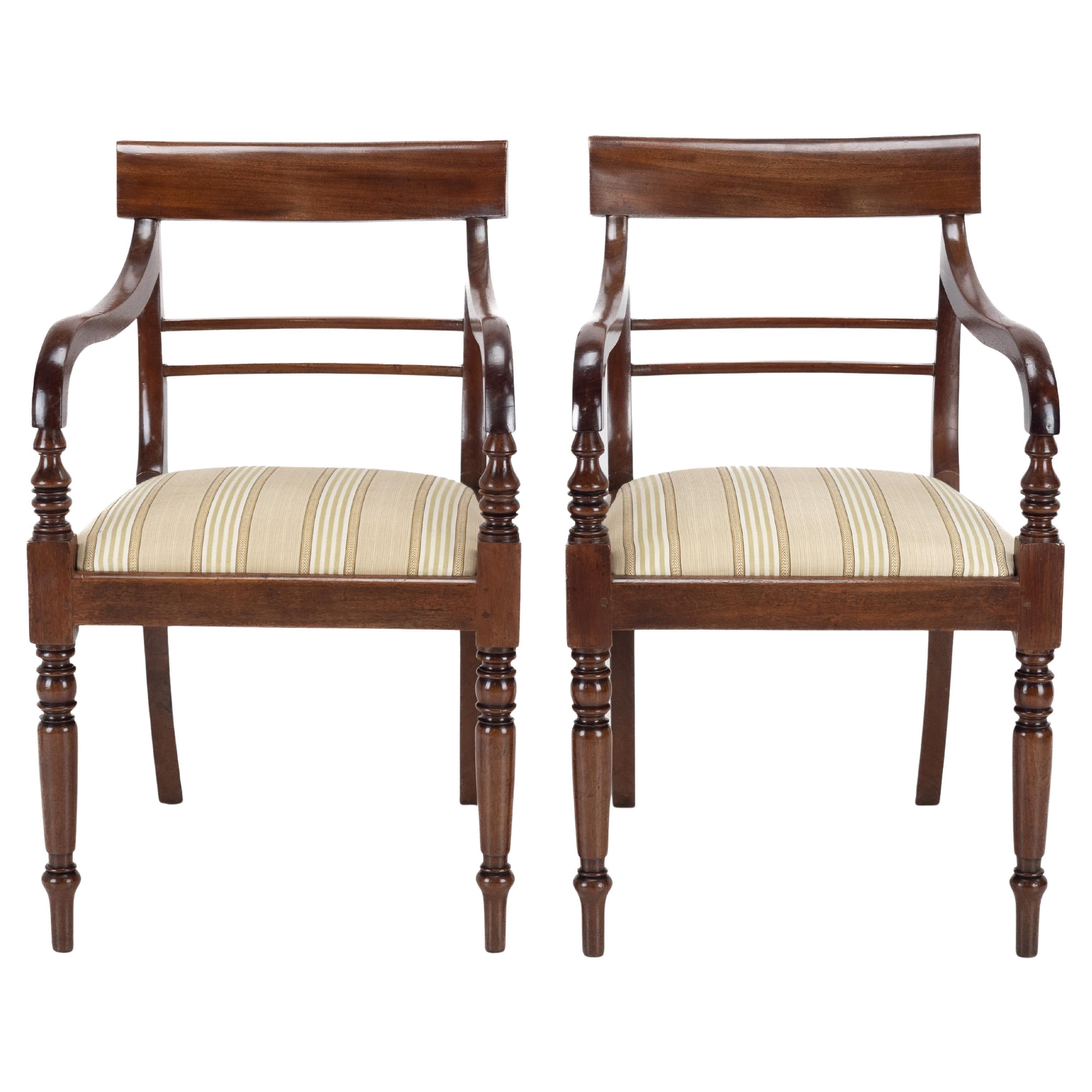 Regency Mahogany Pair of Elbow Chairs Carvers c.1820 (Georgian Dining Armchairs)