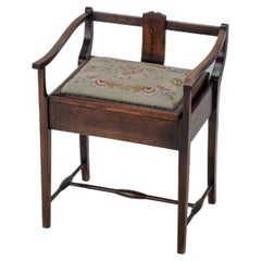 Mahogany Inlaid Tapestry Seat Piano / Music Storage Stool Edwardian