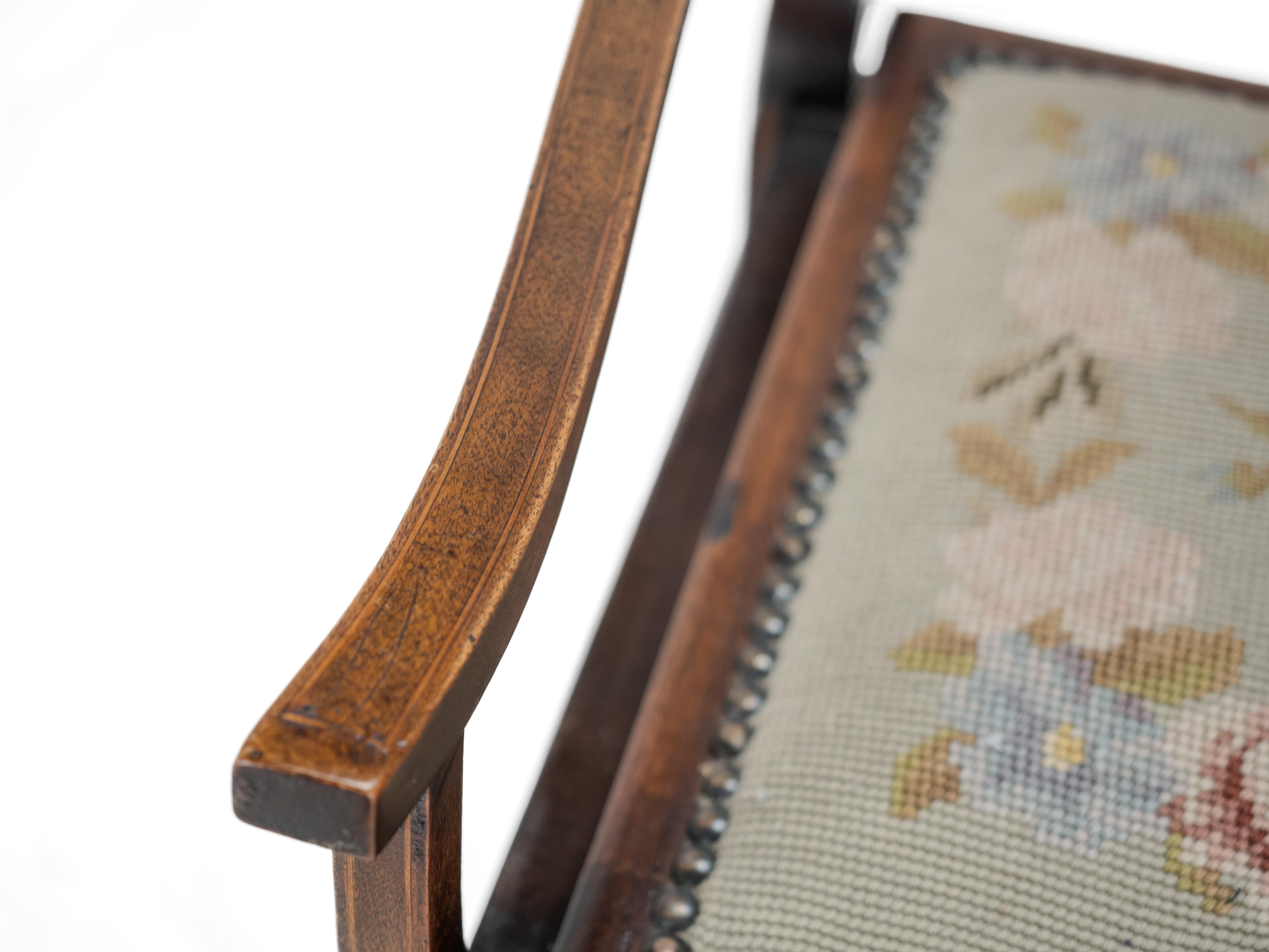 Mahogany Inlaid Tapestry Seat Piano / Music Storage Stool Edwardian For Sale 5