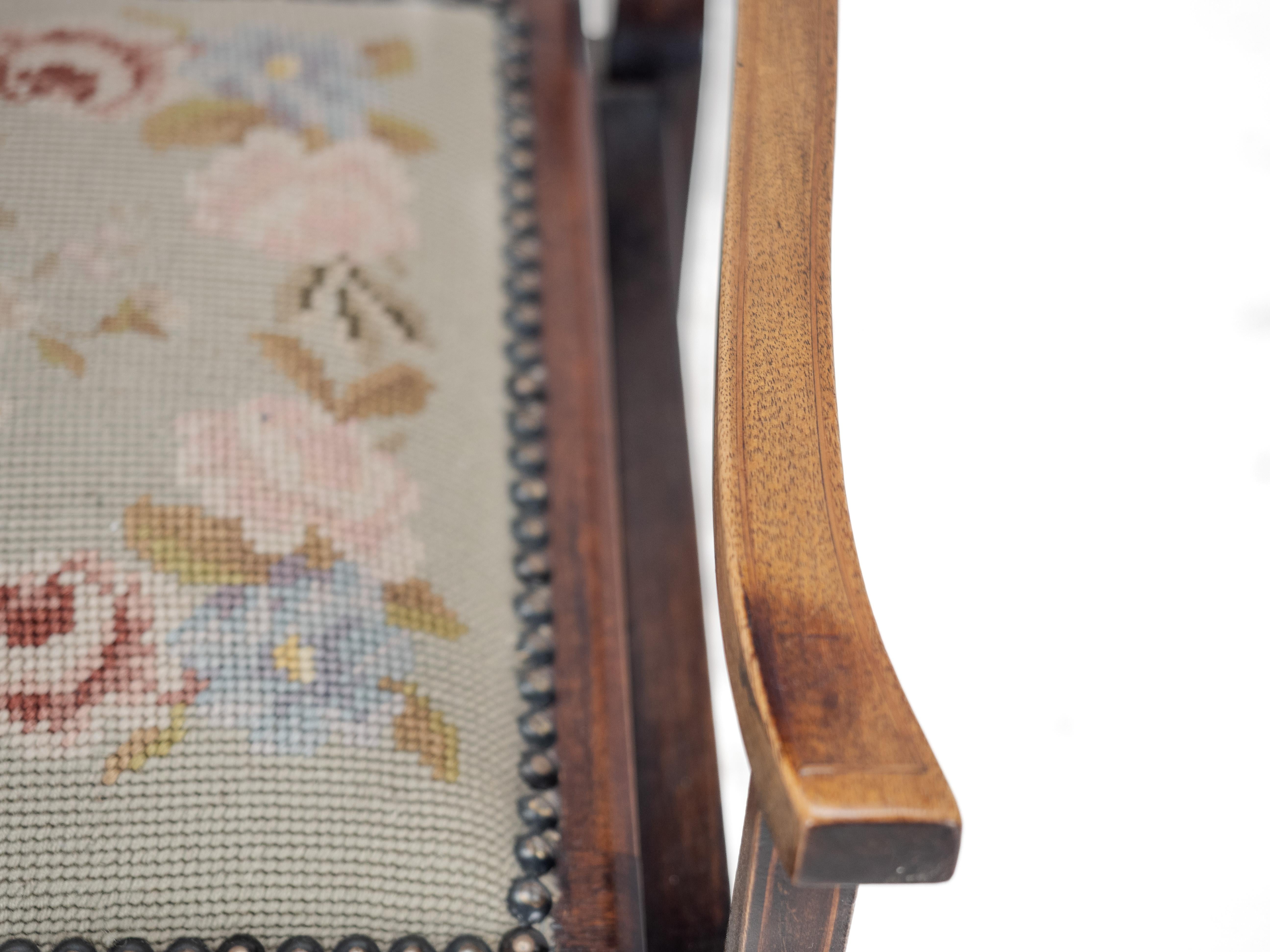 Mahogany Inlaid Tapestry Seat Piano / Music Storage Stool Edwardian For Sale 6