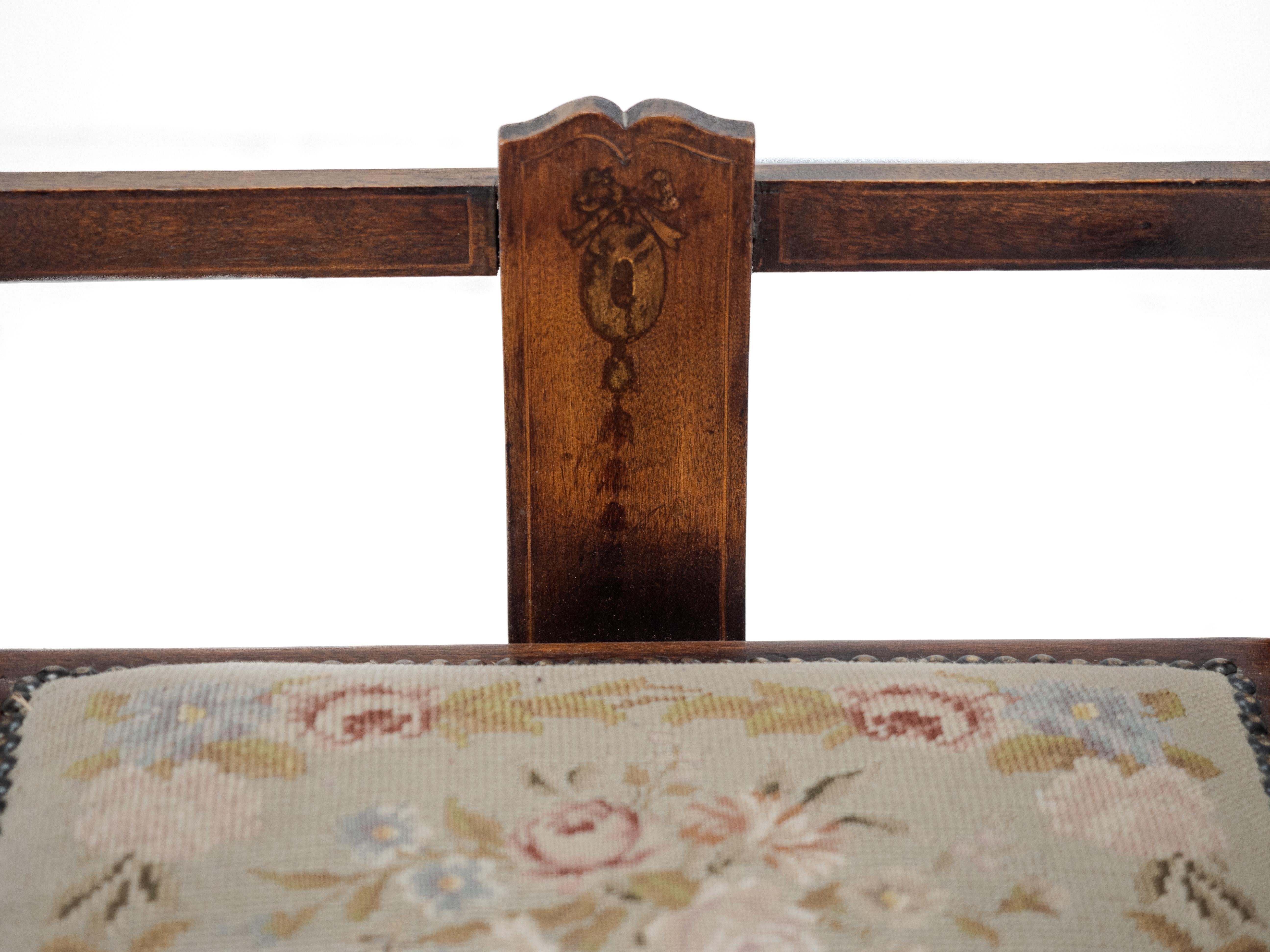 Mahogany Inlaid Tapestry Seat Piano / Music Storage Stool Edwardian For Sale 4