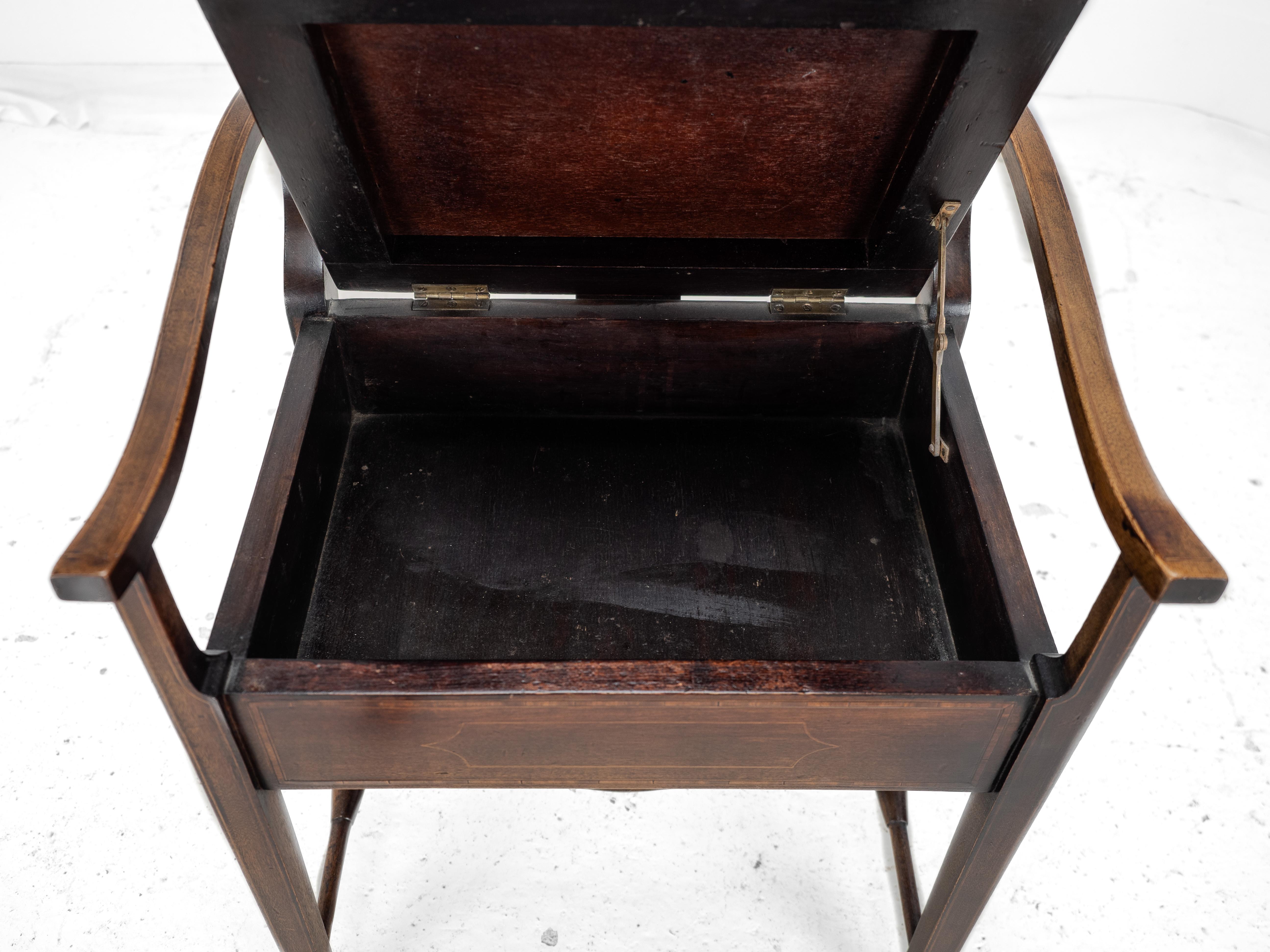 Mahogany Inlaid Tapestry Seat Piano / Music Storage Stool Edwardian For Sale 10