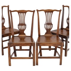 Juego de 4 Sillas de Comedor de Campo Chippendale de Olmo Georgiano Finales c.XVIII (Jorge III)