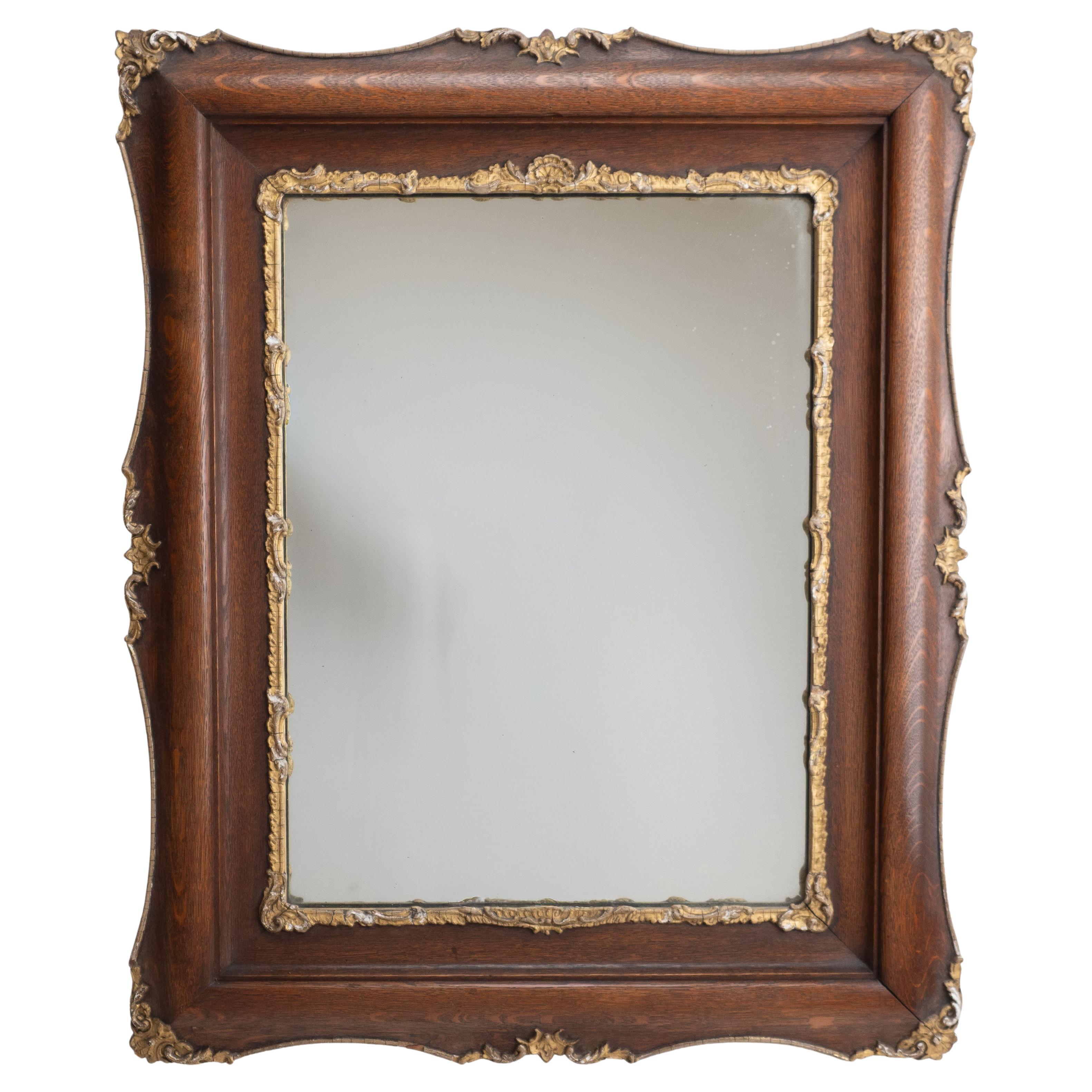 French Rococo Revival Oak and Gilt Gesso Wall Mirror Circa 1880 (c19th Louis XV)