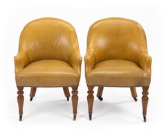 Pair of Regency Maple Leather Library Armchairs, Circa 1820