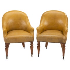 Pair of Regency Maple Leather Library Armchairs, Circa 1820