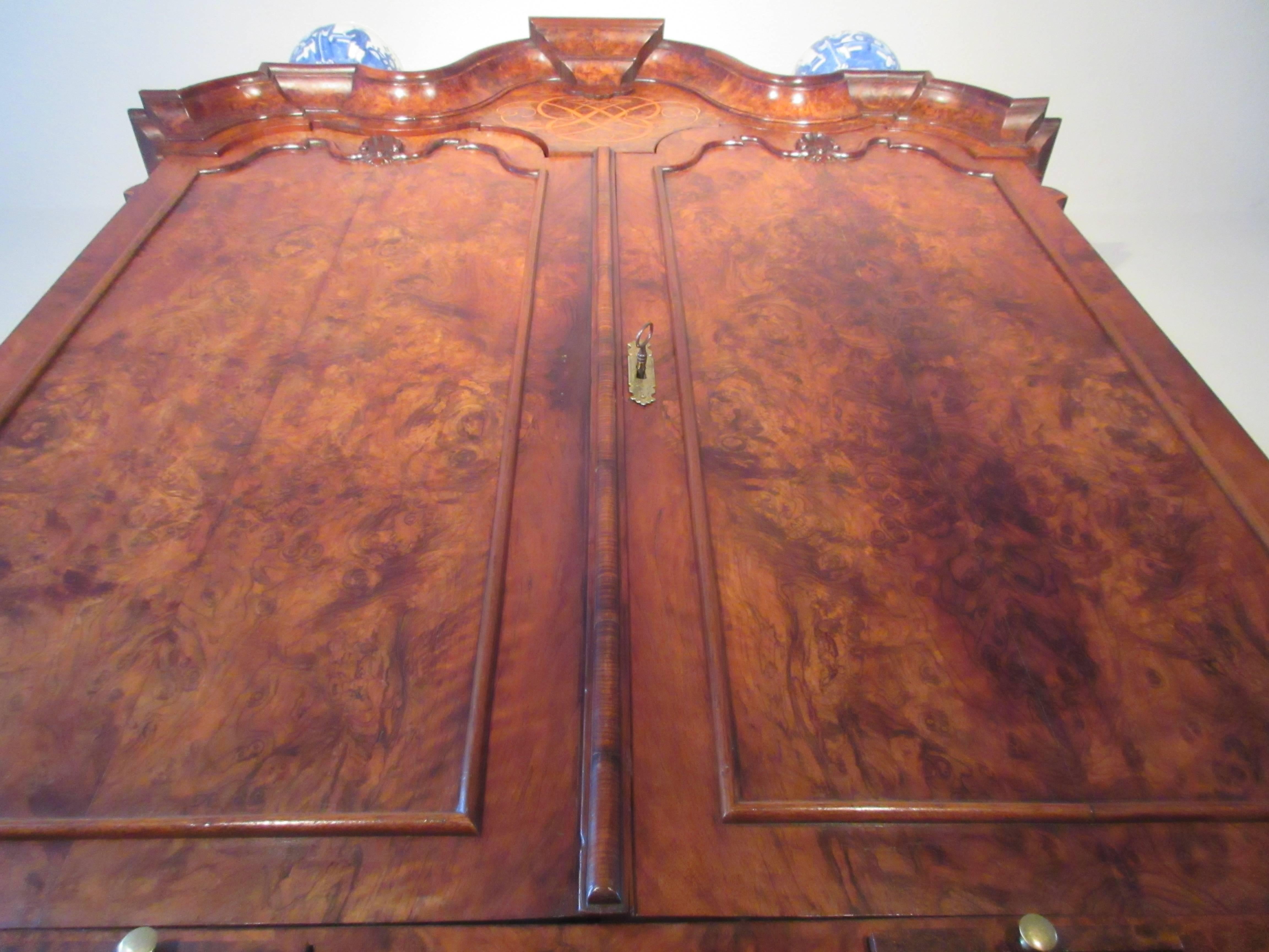 Metalwork Exceptional Burr Walnut Imperial Monogrammed Bureau-Bookcase, Scriban For Sale