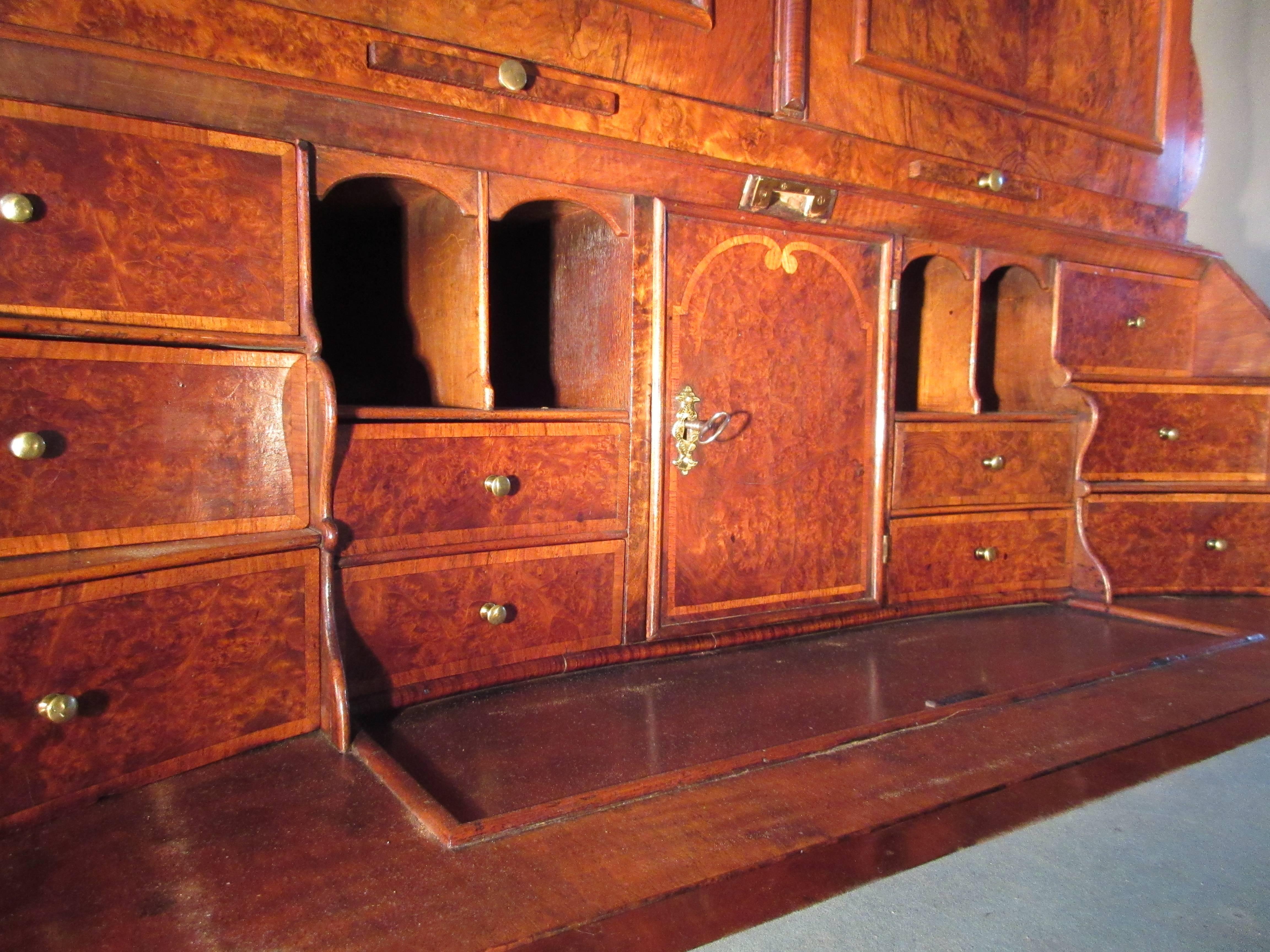 Exceptional Burr Walnut Imperial Monogrammed Bureau-Bookcase, Scriban In Excellent Condition For Sale In Werkendam, NL