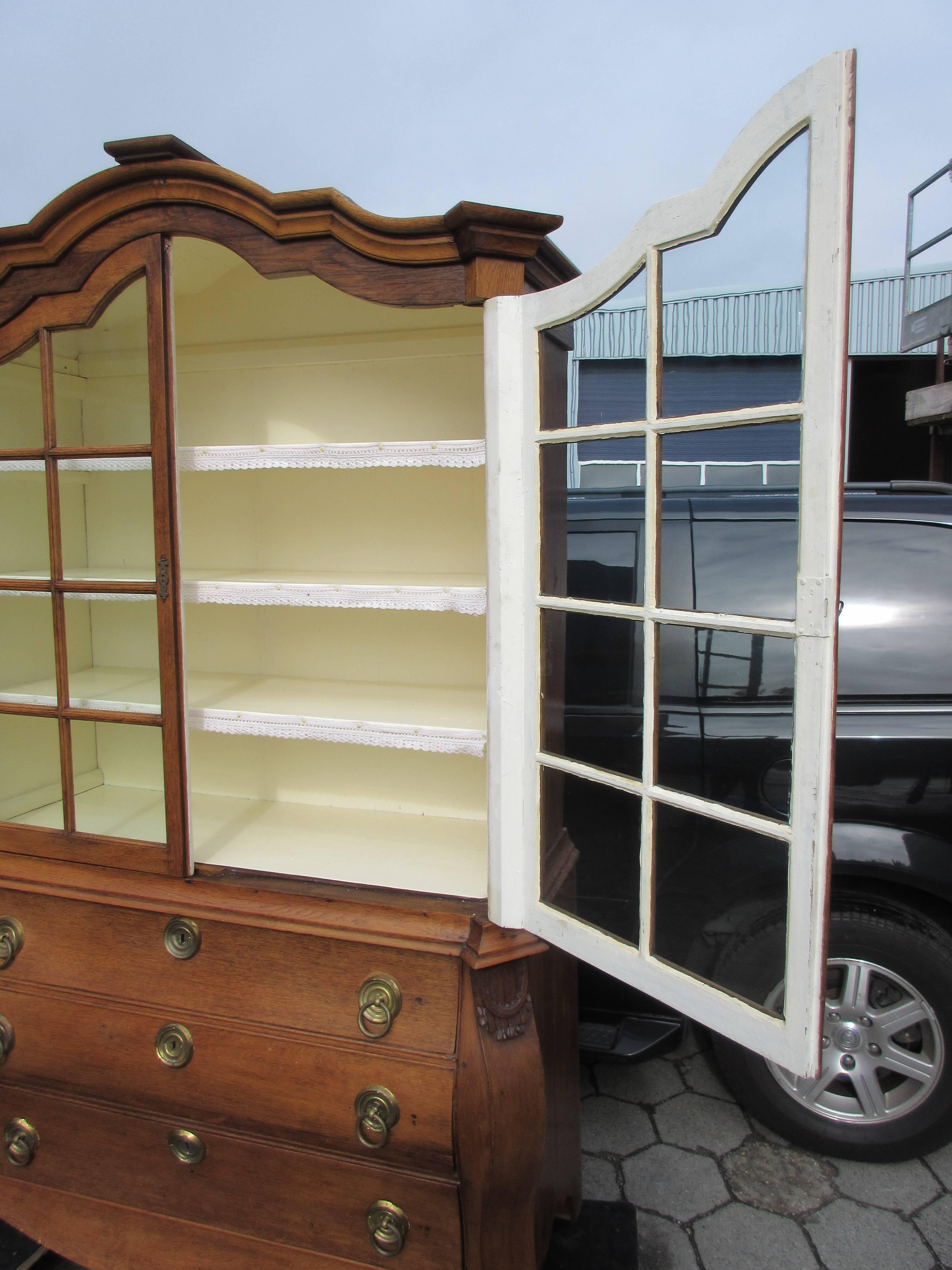 Glazed 18th Century Dutch Friesian Oak China Cabinet STRICTLY THIS SATURDAY SALE! For Sale