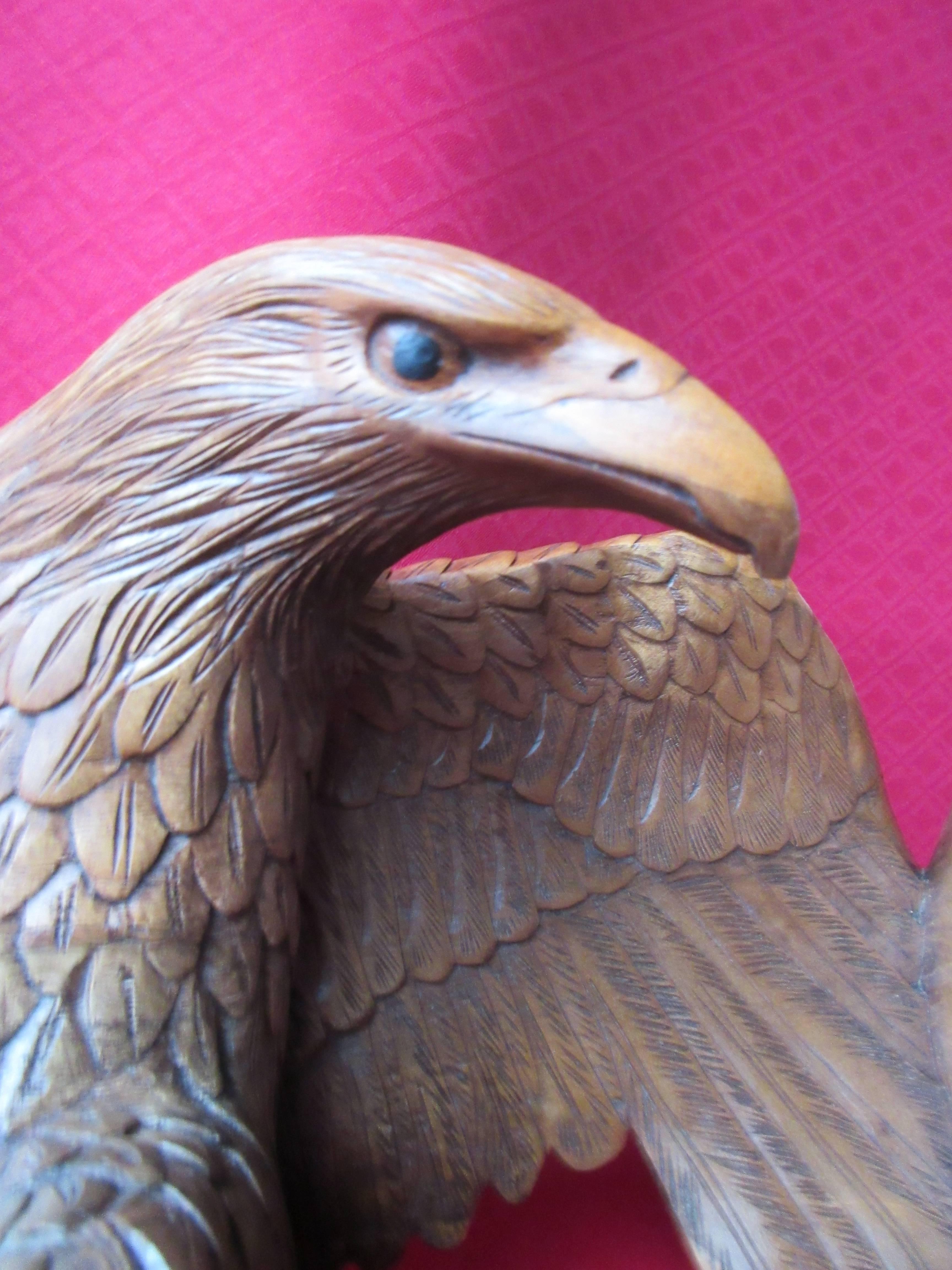 Hand-Carved 'Grand Tour' Life-Size Swiss 'Black Forest' Carved Walnut Eagle SATURDAY SALE! For Sale