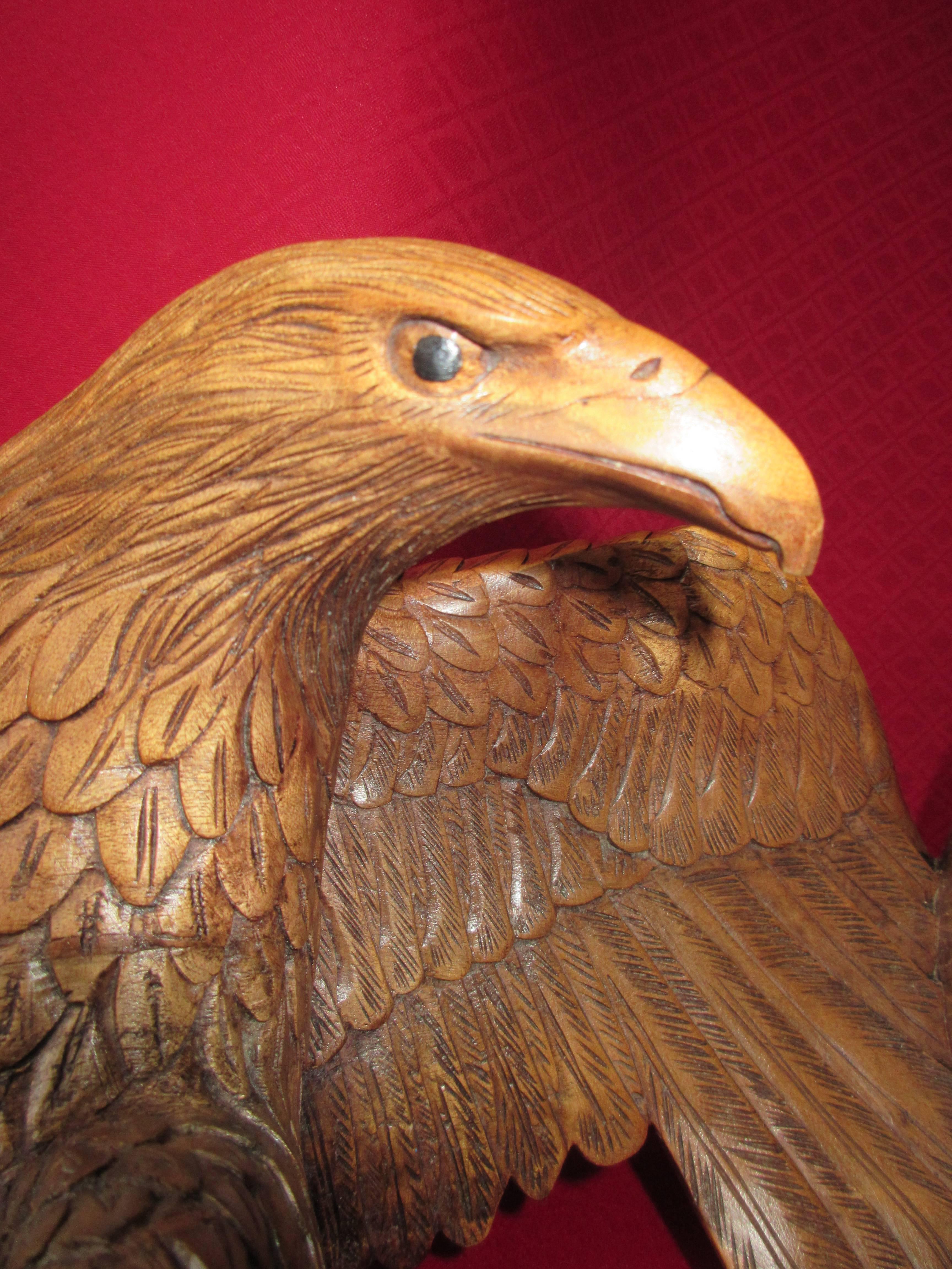 'Grand Tour' Life-Size Swiss 'Black Forest' Carved Walnut Eagle SATURDAY SALE! For Sale 1