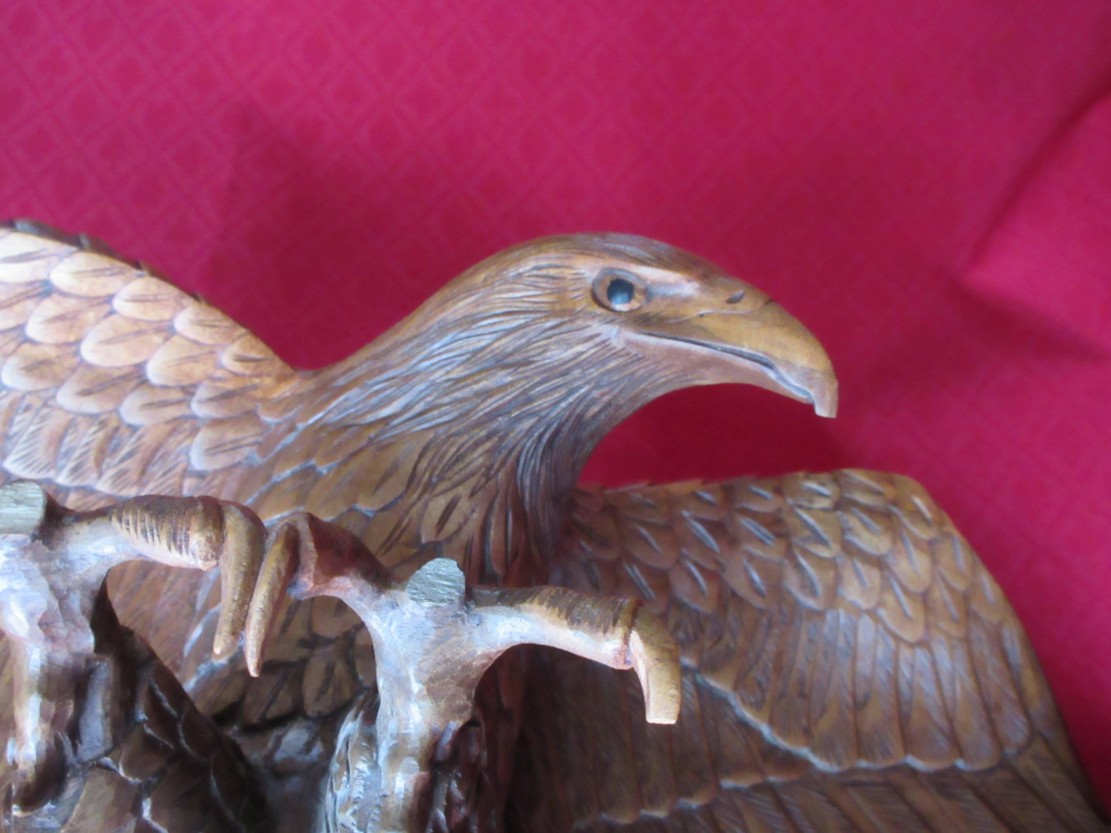 Folk Art 'Grand Tour' Life-Size Swiss 'Black Forest' Carved Walnut Eagle SATURDAY SALE! For Sale