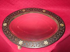 Antique Mahogany Oval Mirror Inlaid with Mother-of-pearl