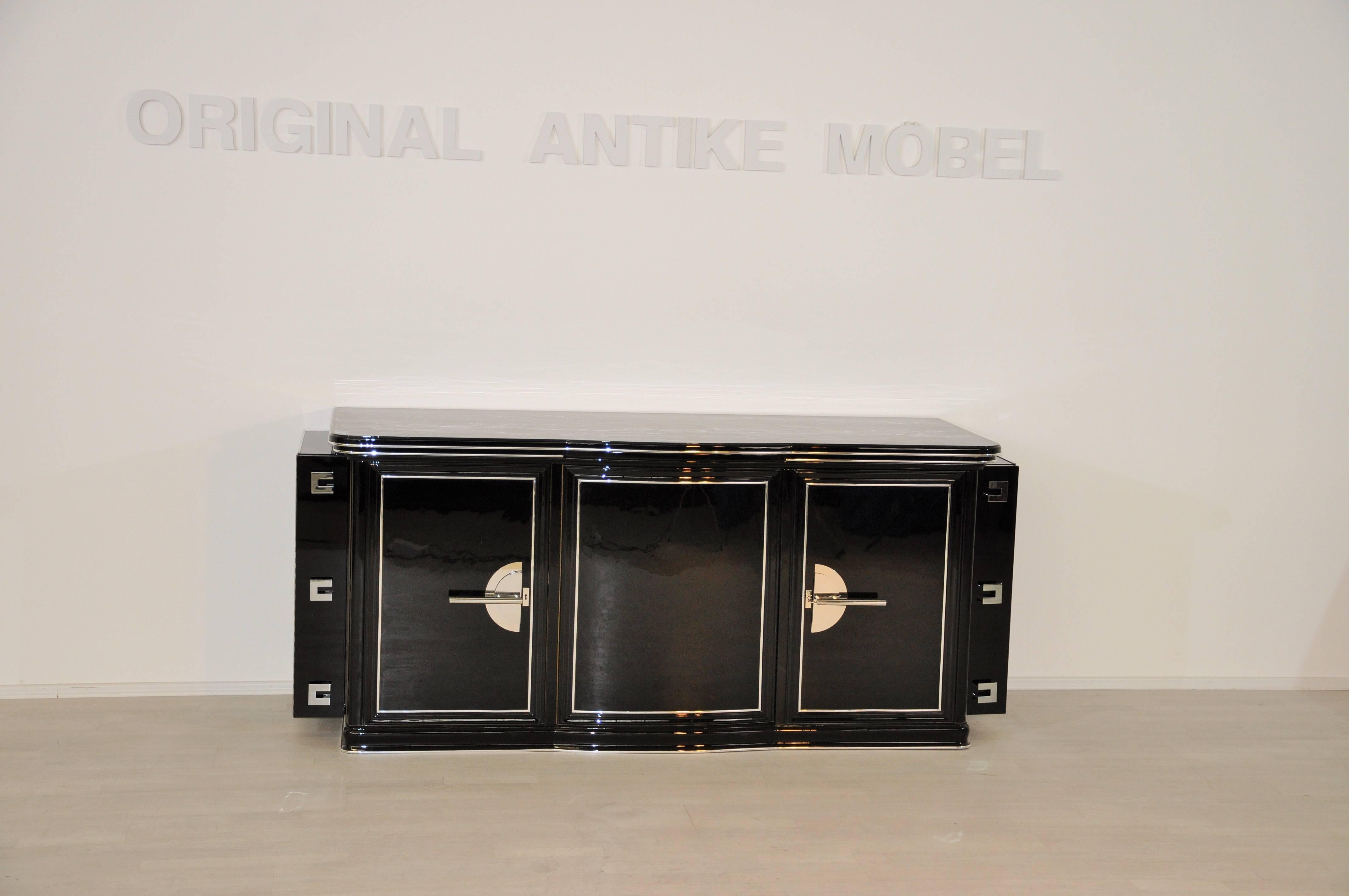 Galvanized 1930s Art Deco Buffet from New York in High-Gloss Black