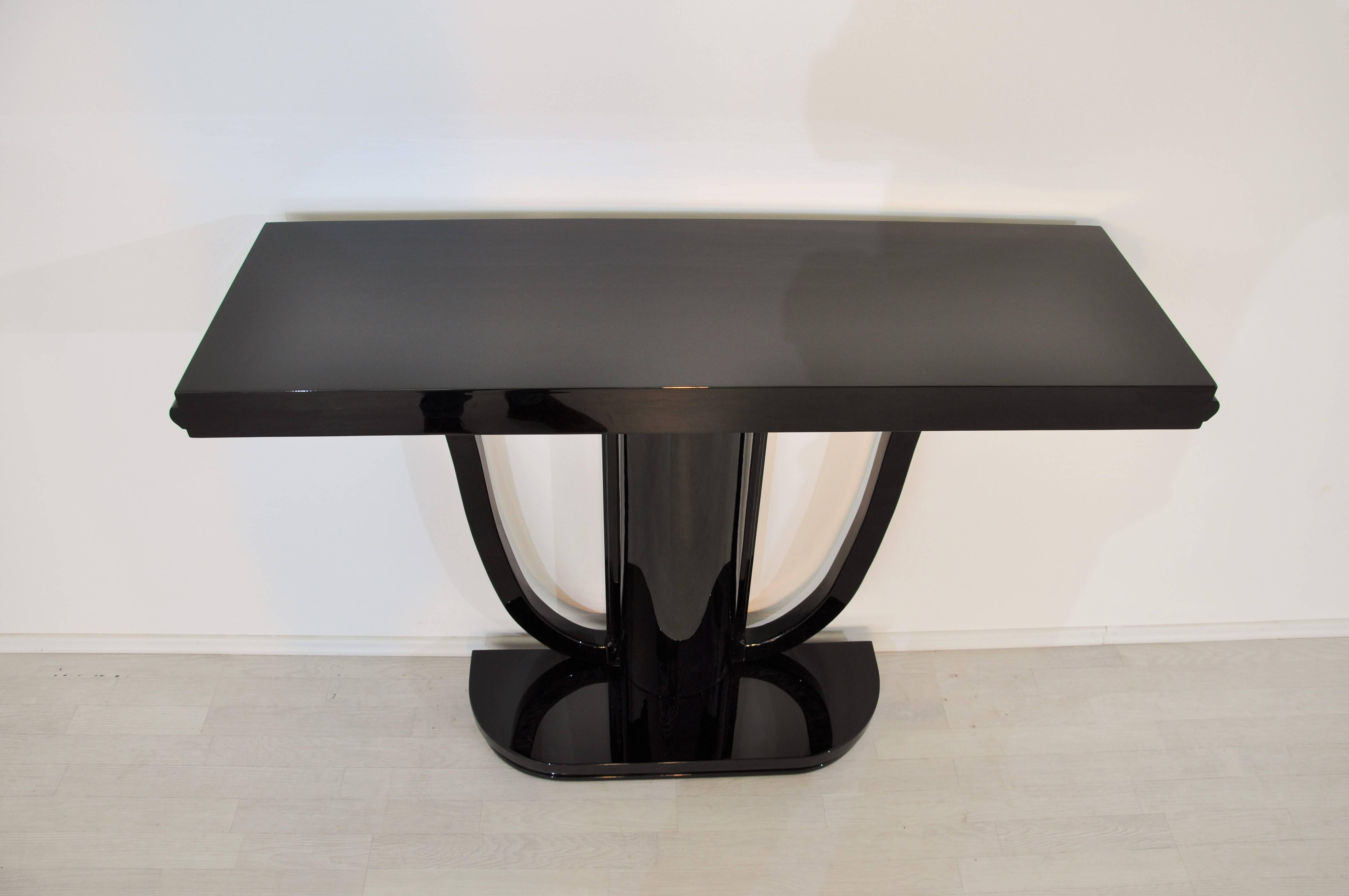 French High Gloss Black Art Deco Console from France