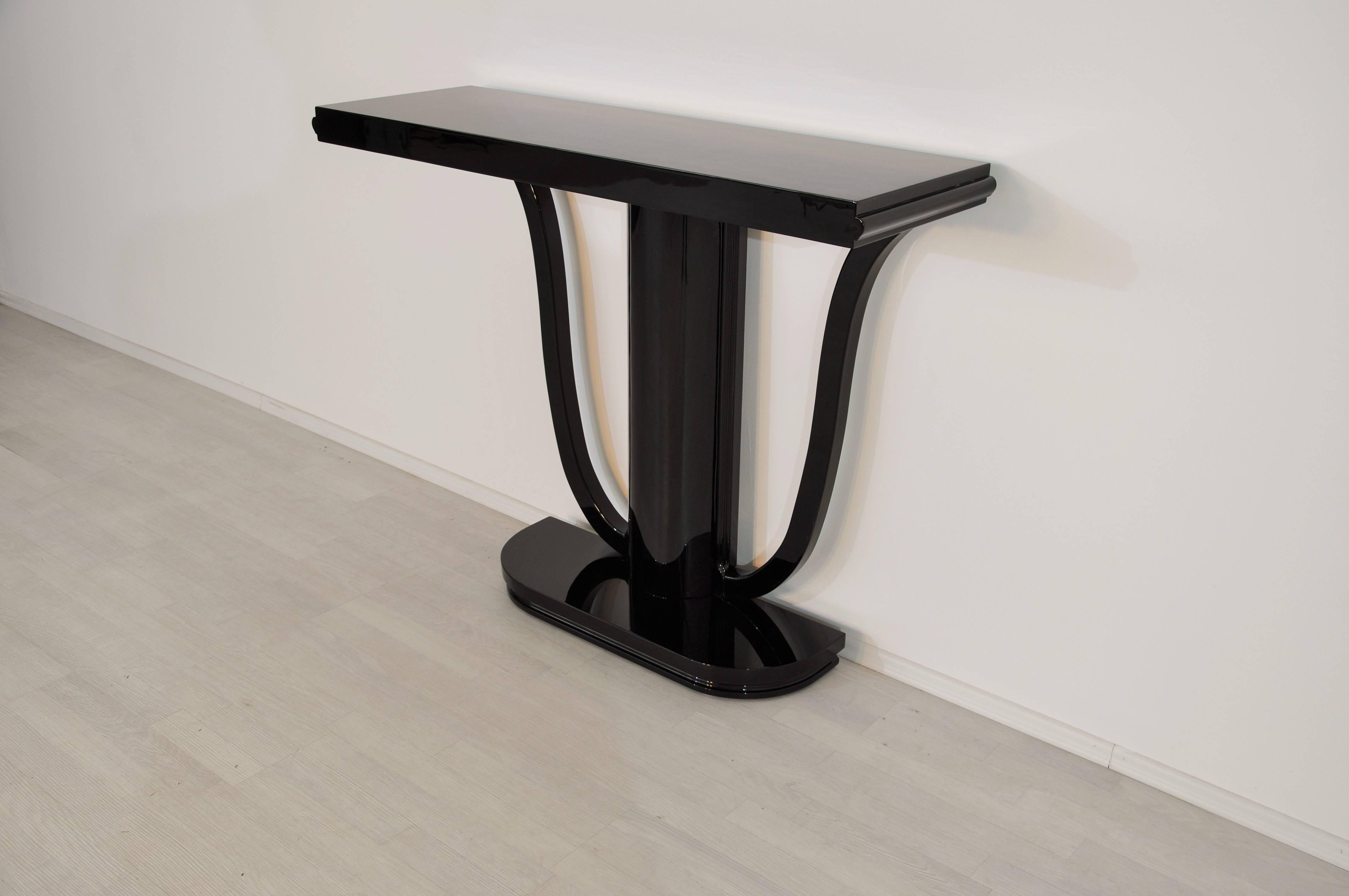 Polished High Gloss Black Art Deco Console from France