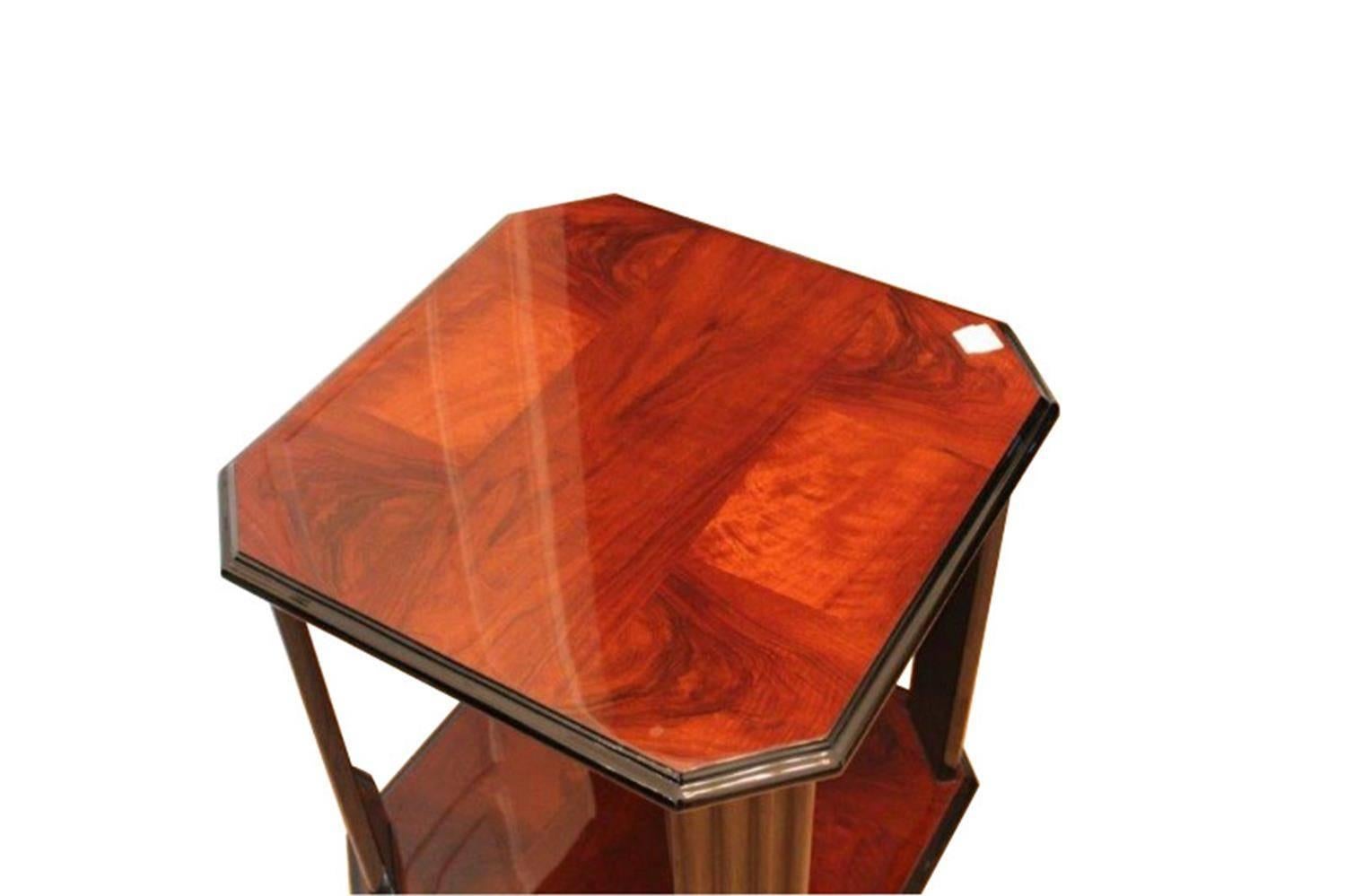 Polished French Art Deco Side Table Made of Walnut
