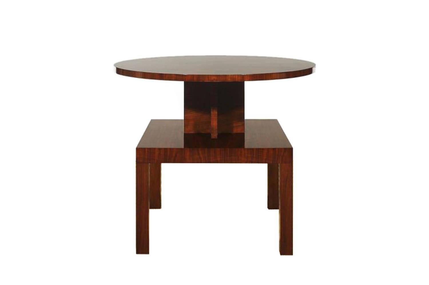 French Vintage Art Deco Side Table Made of Mahogany and Walnut