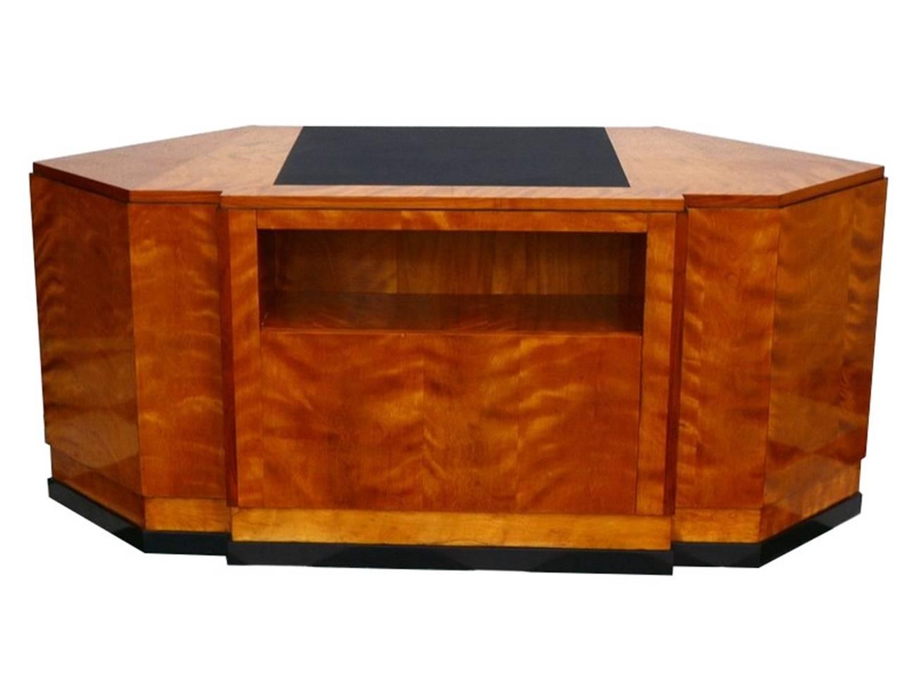 Hand-Crafted Hexagonal Art Deco Desk Made of Cherry and Mahogany Wood
