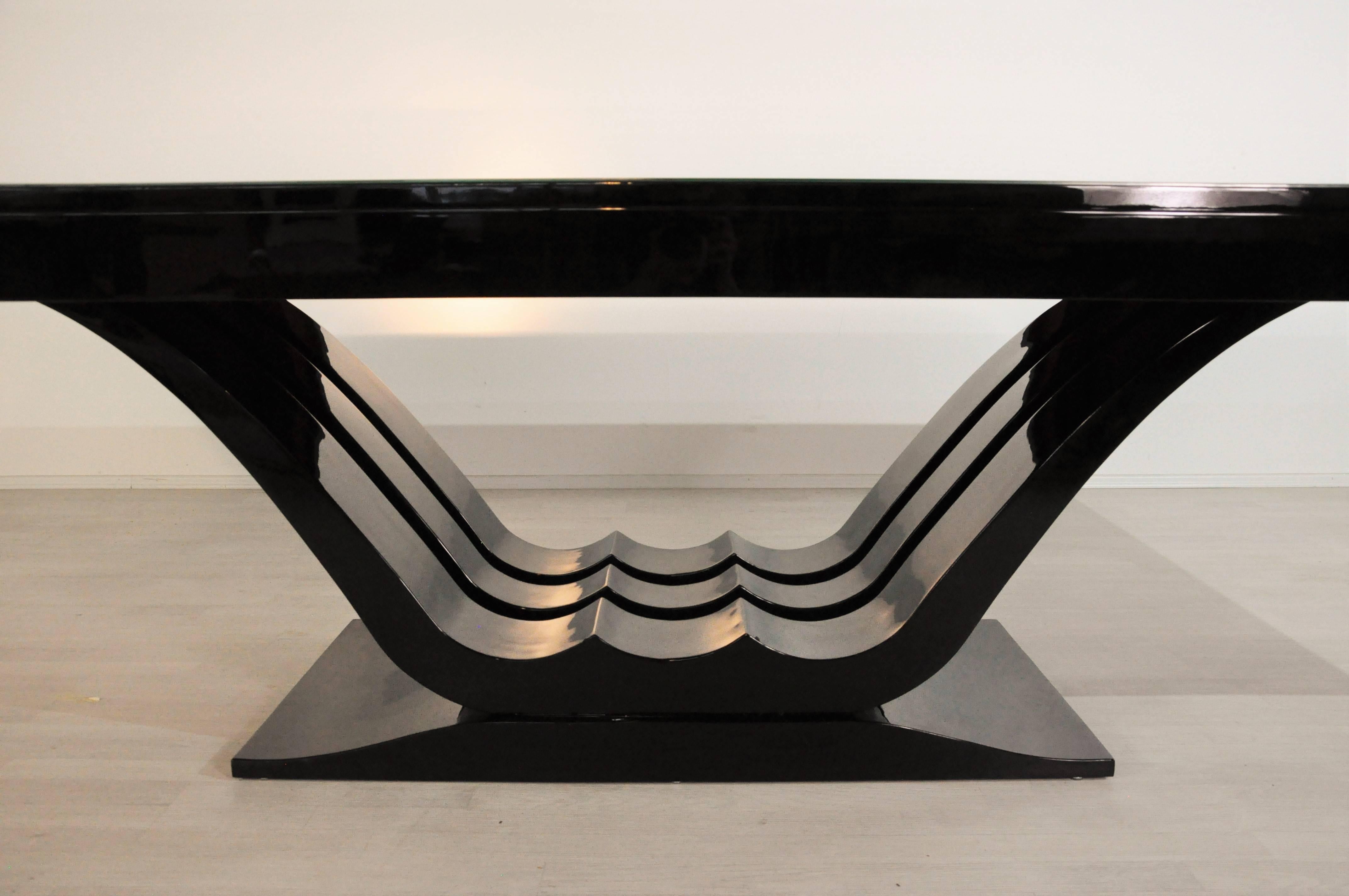 Polished Large Art Deco Dining Table in Highgloss Black