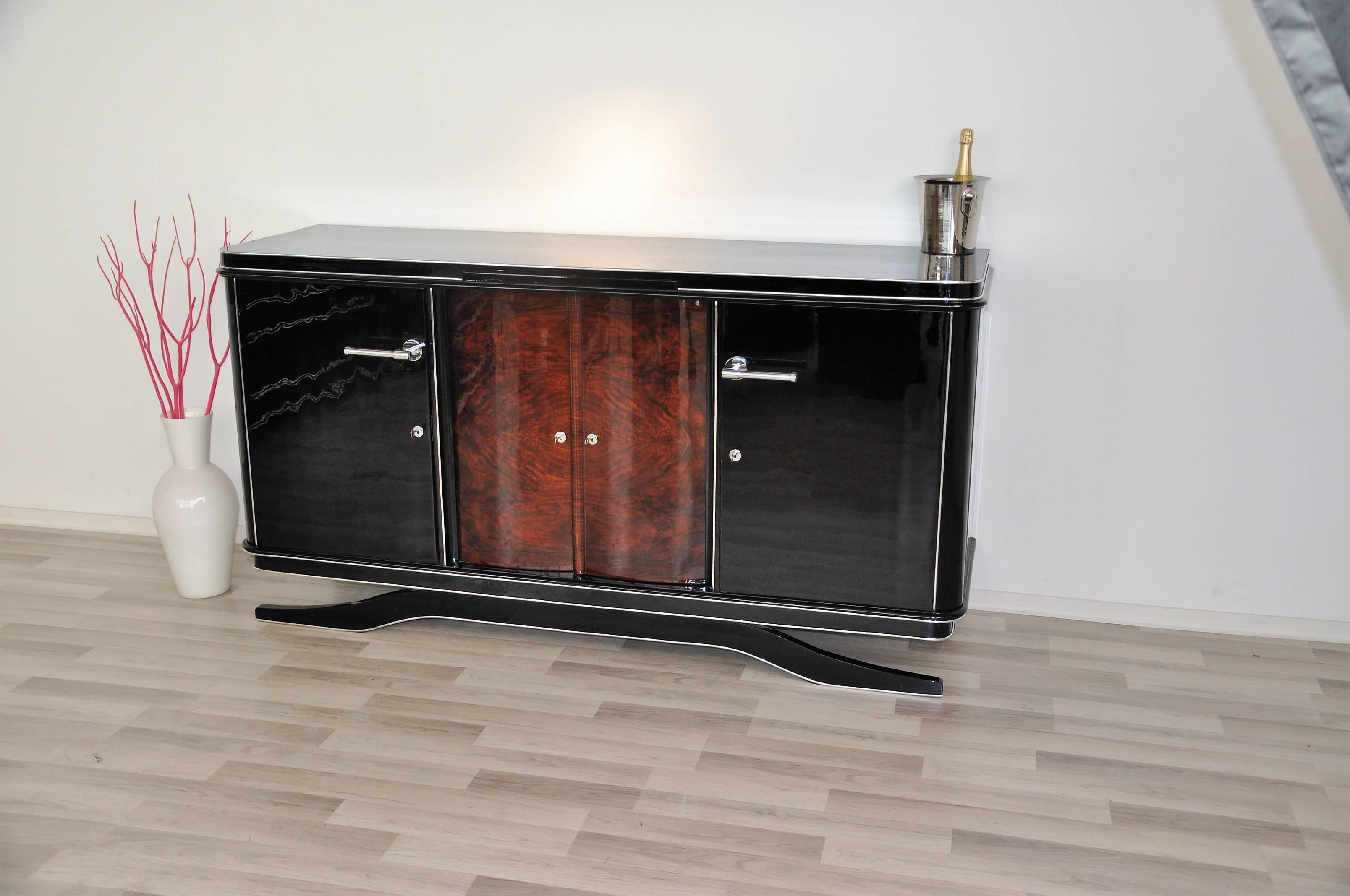 French Floating Art Deco Buffet with Walnut Door