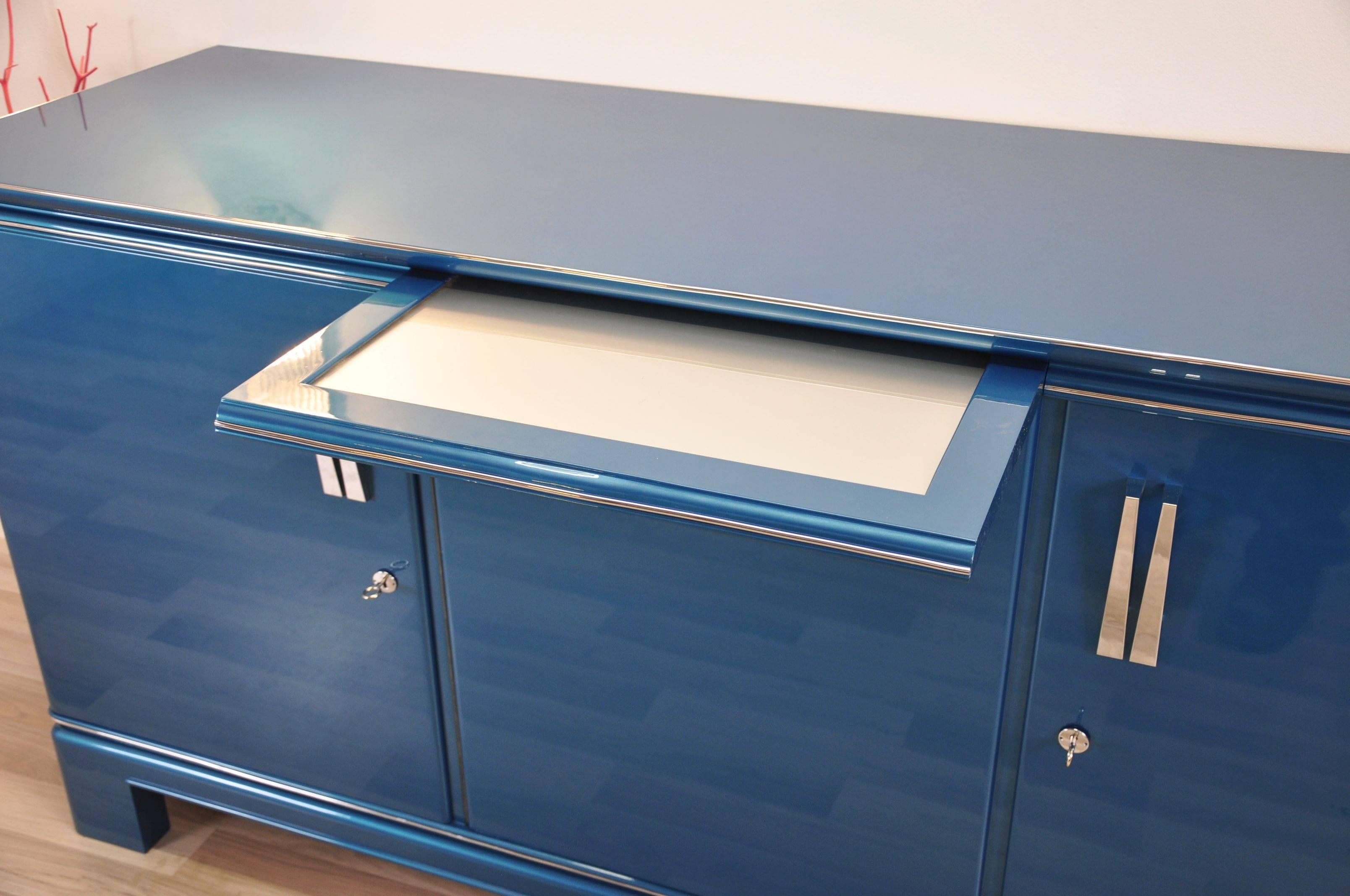 French Art Deco Sideboard Metallic Blue