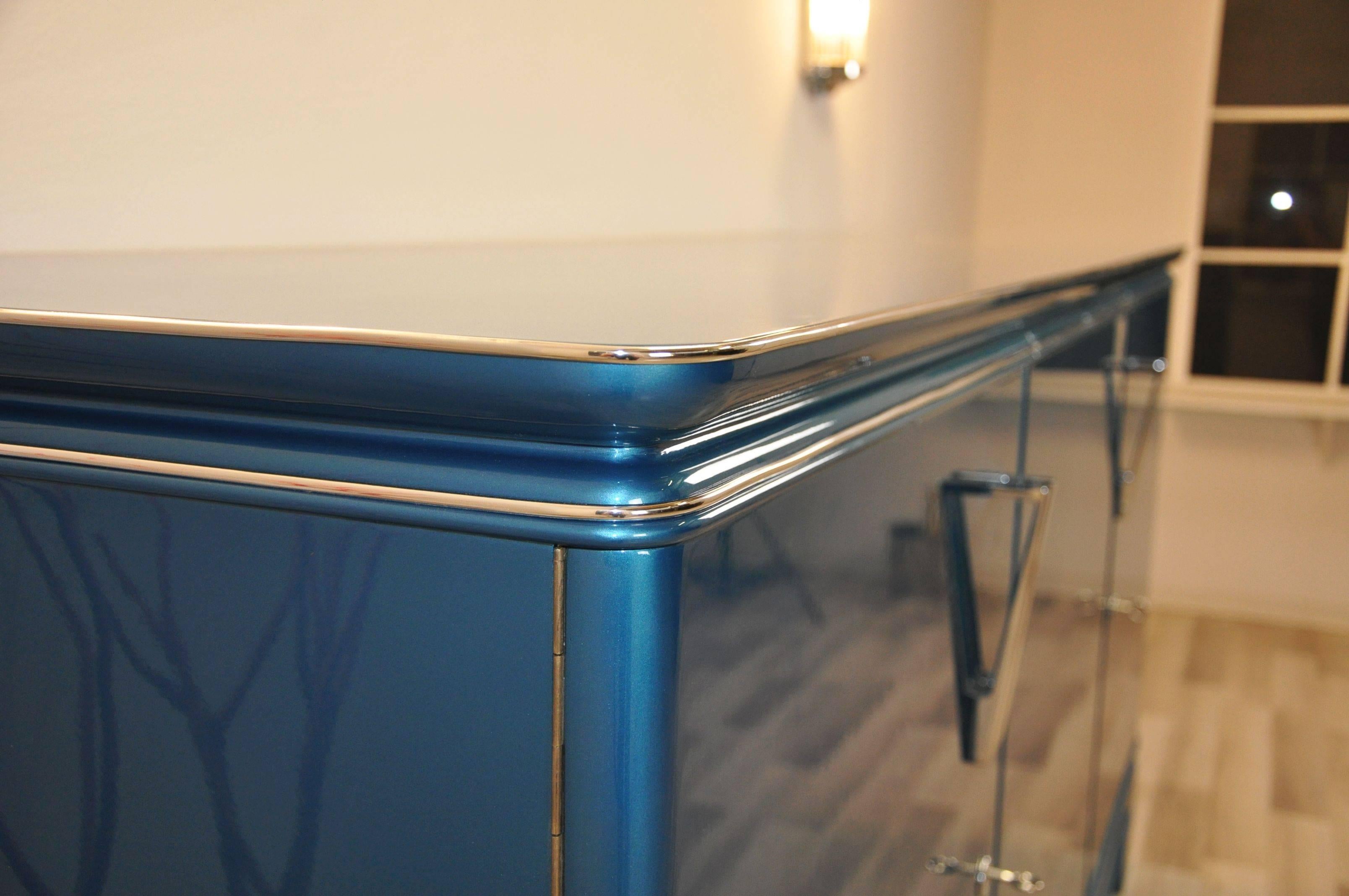 Mid-20th Century Art Deco Sideboard Metallic Blue