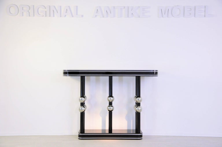 Black Art Deco Console with Chrome Balls at 1stDibs
