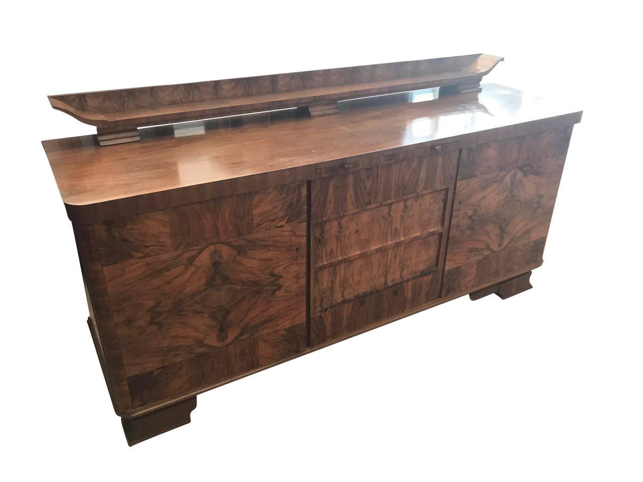 French Art Deco Walnut Wood Sideboard from France