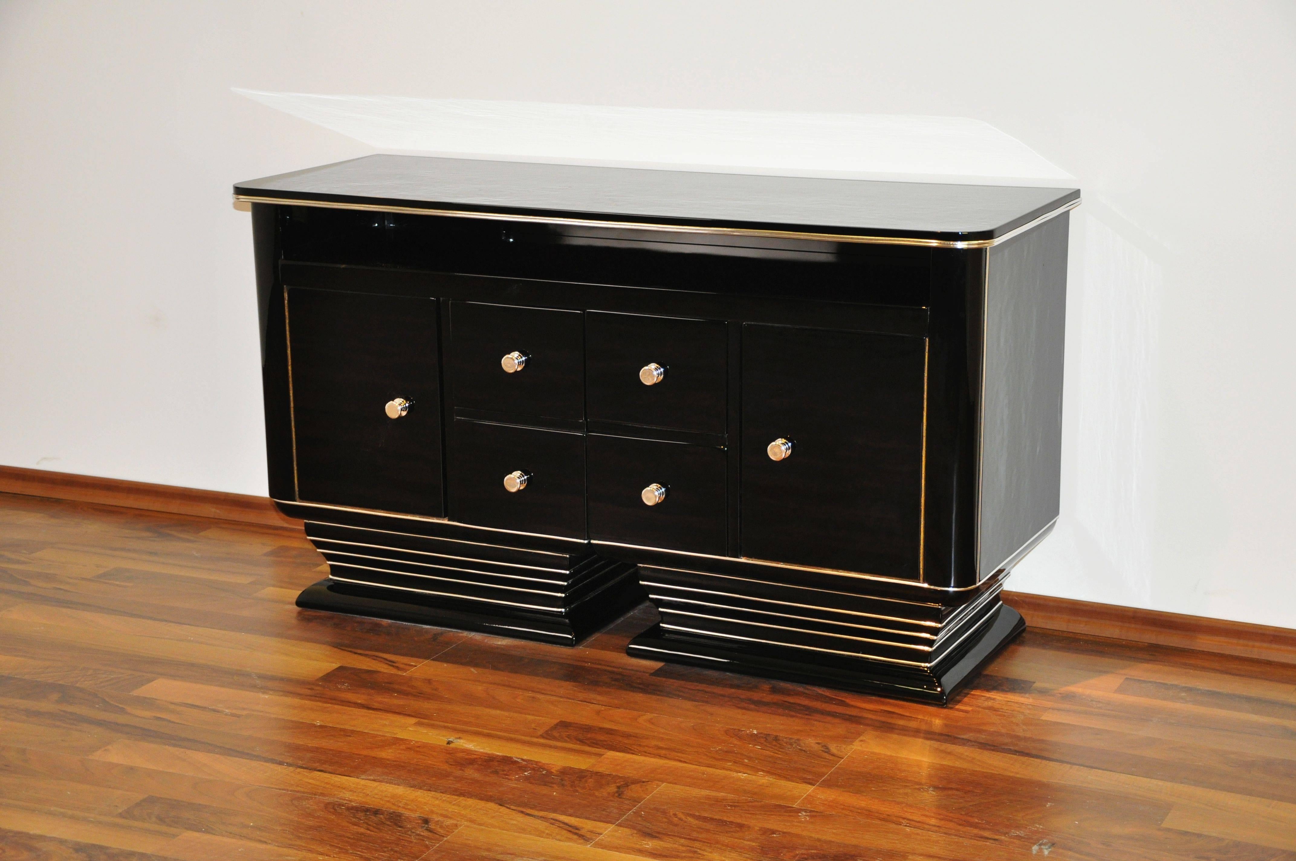 Hand-Carved Black Art Deco Commode