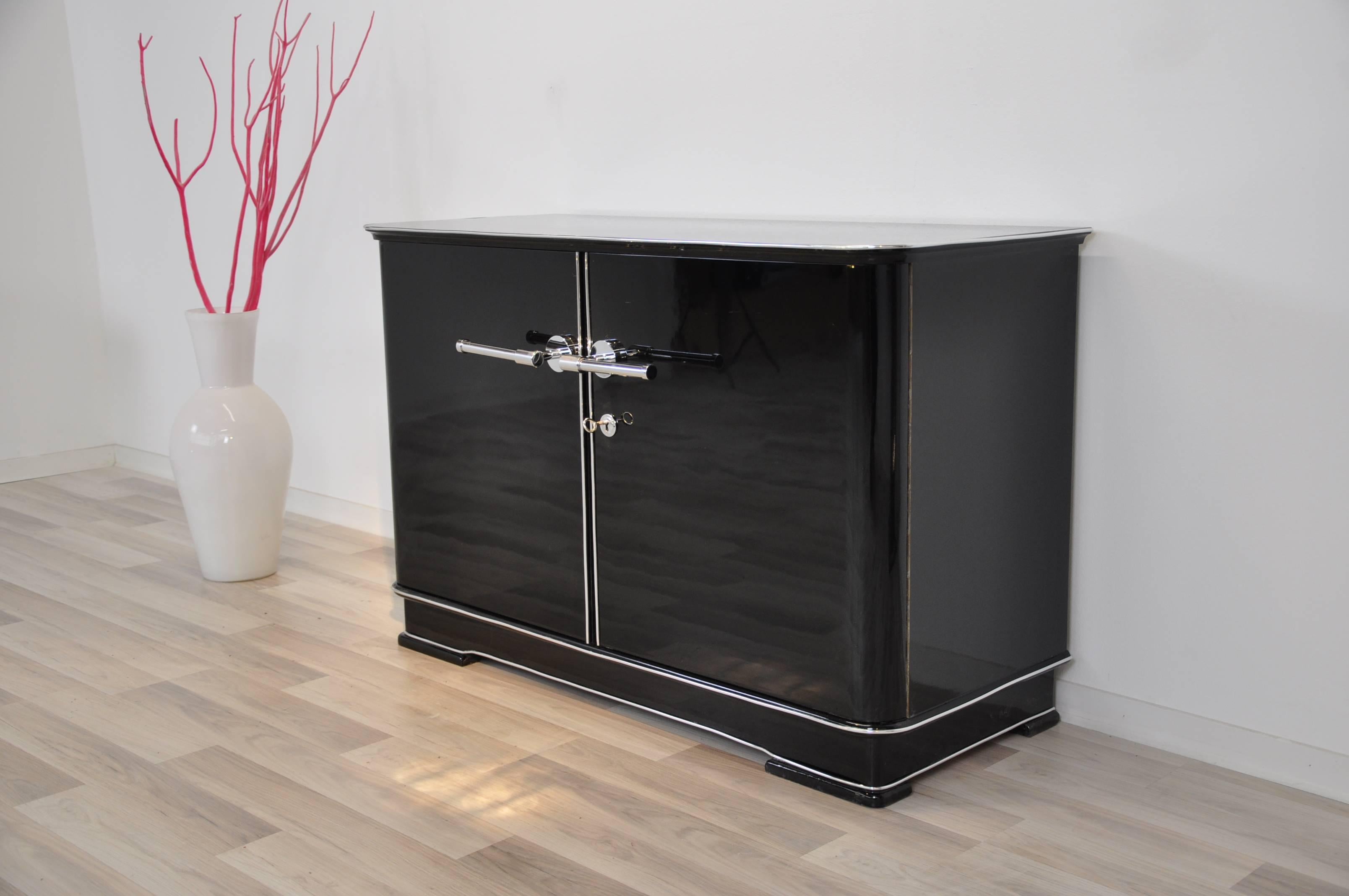 French Small Art Deco Commode in High Gloss Black