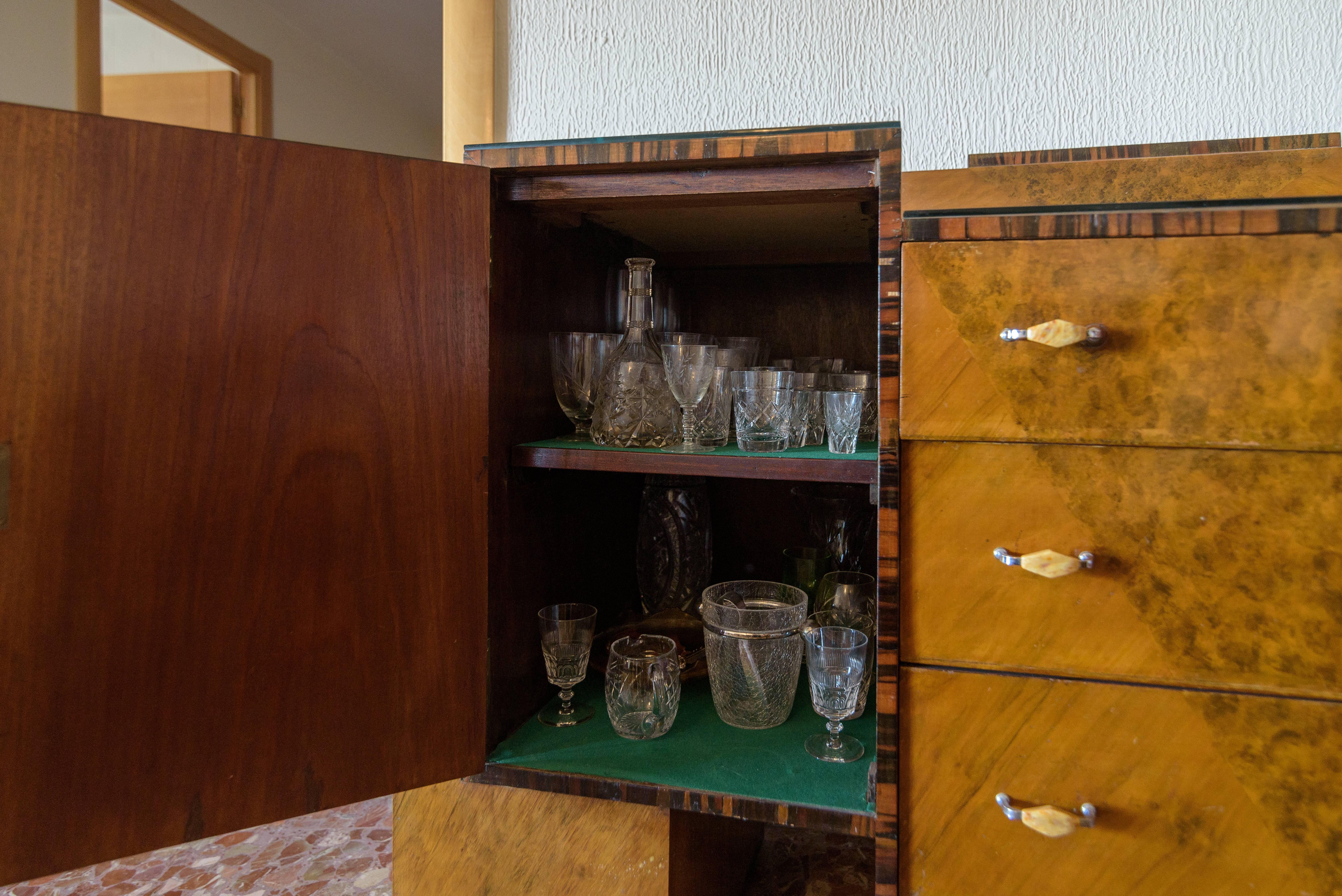 Spanish Original Art Deco Bar Cabinet Made of Burl For Sale
