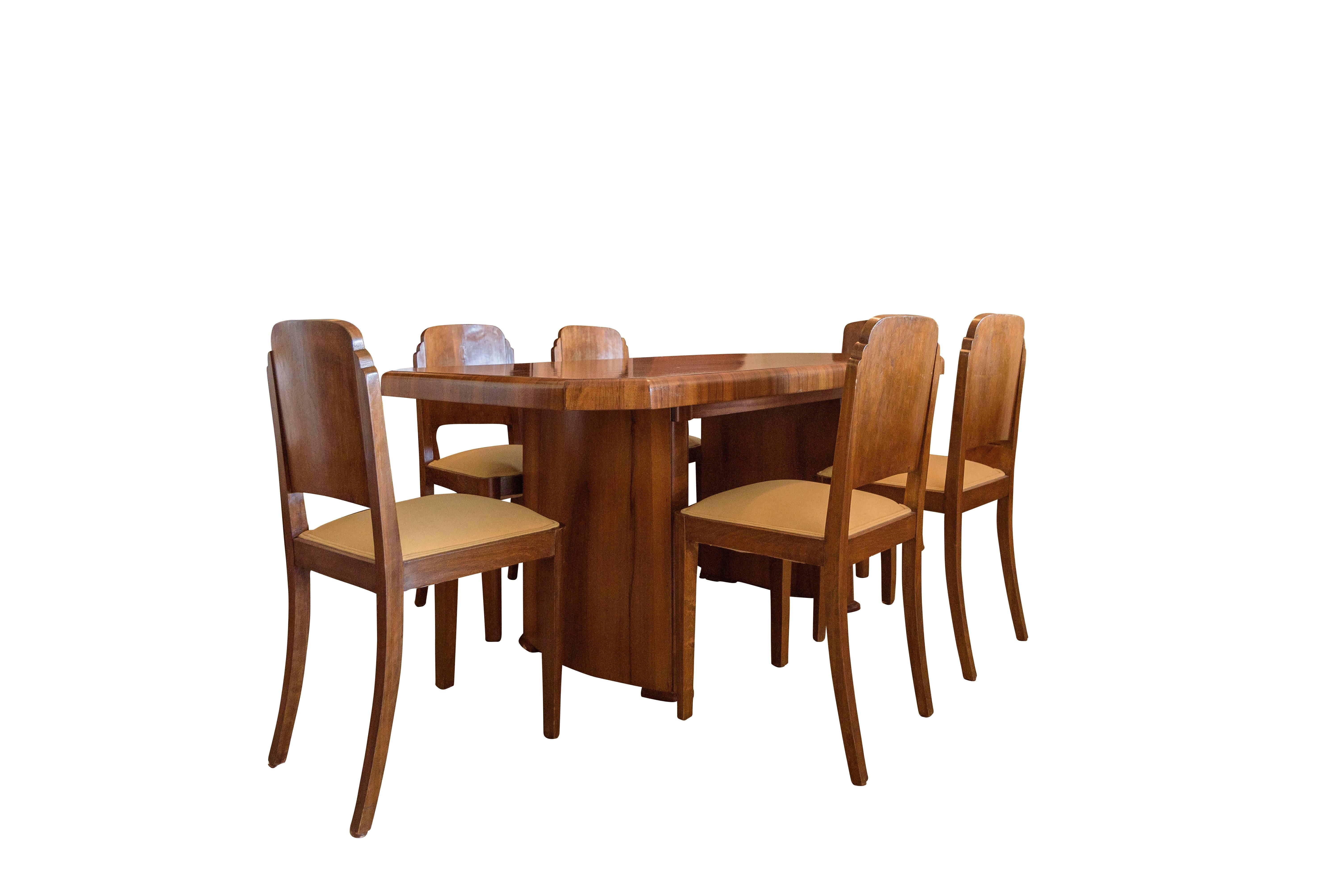 Hand-Crafted Art Deco Dining Room Set Walnut For Sale