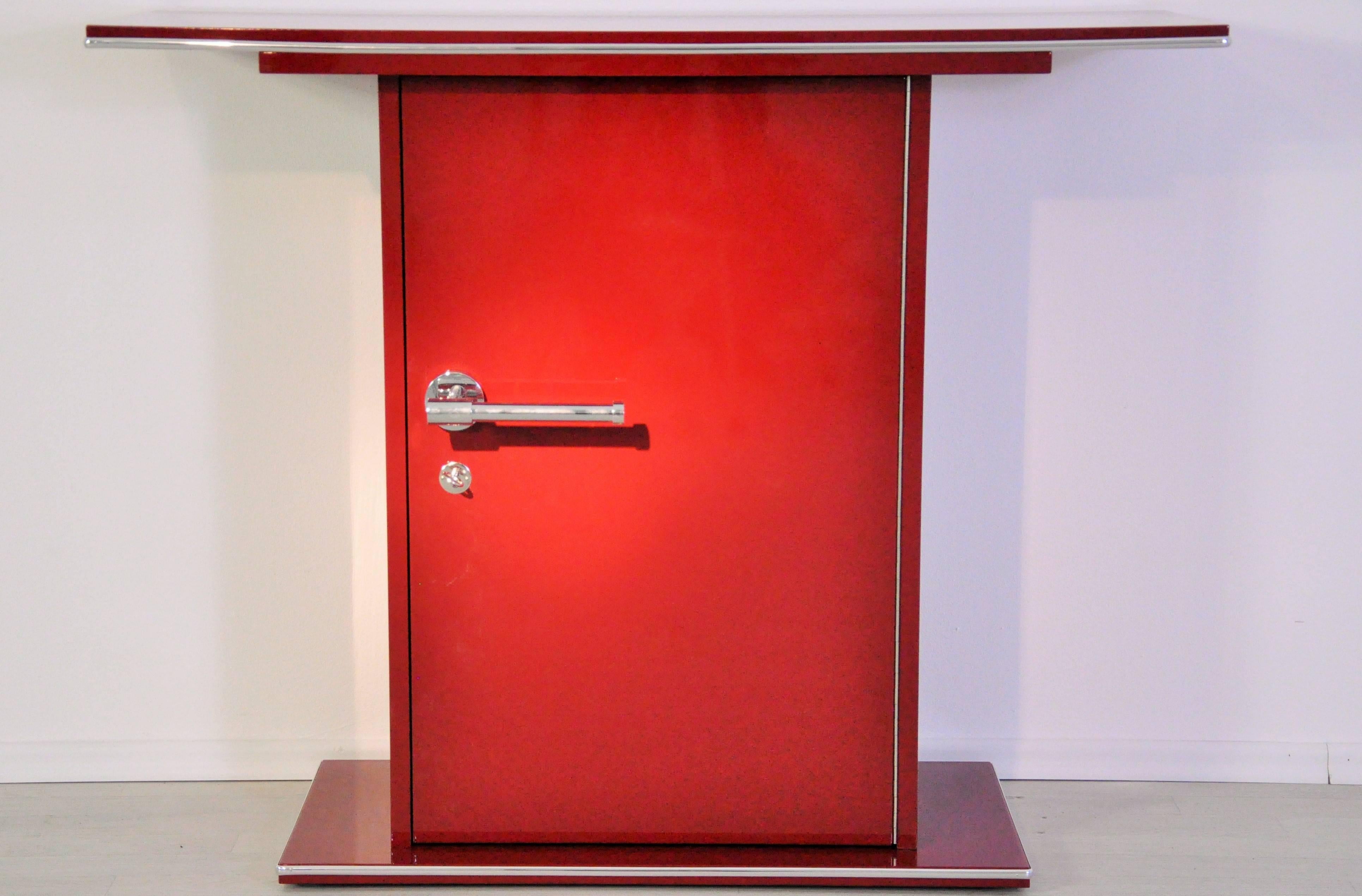 Modern Small  Console with a Fire Red Finish For Sale