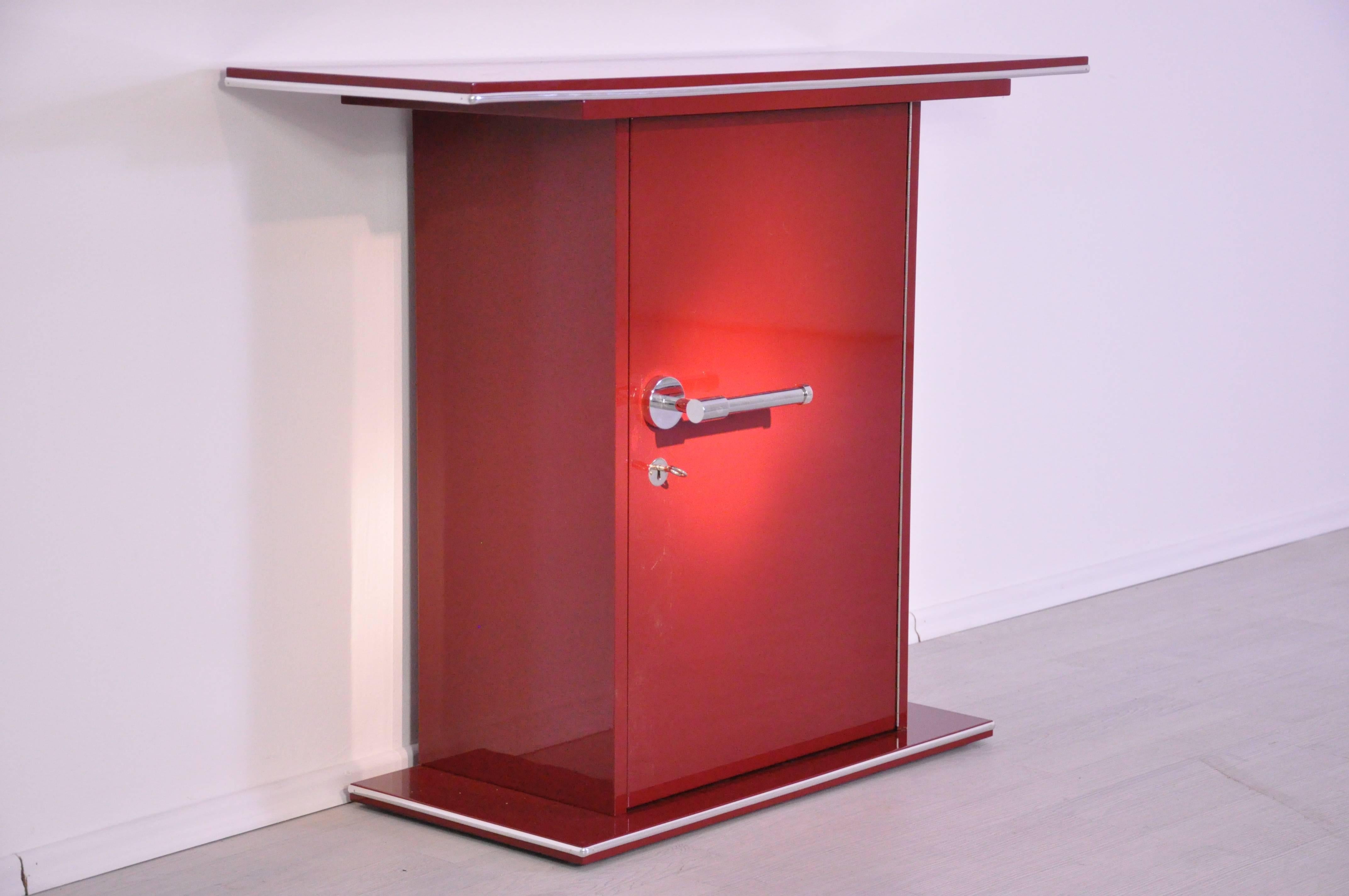 Polished Small  Console with a Fire Red Finish For Sale