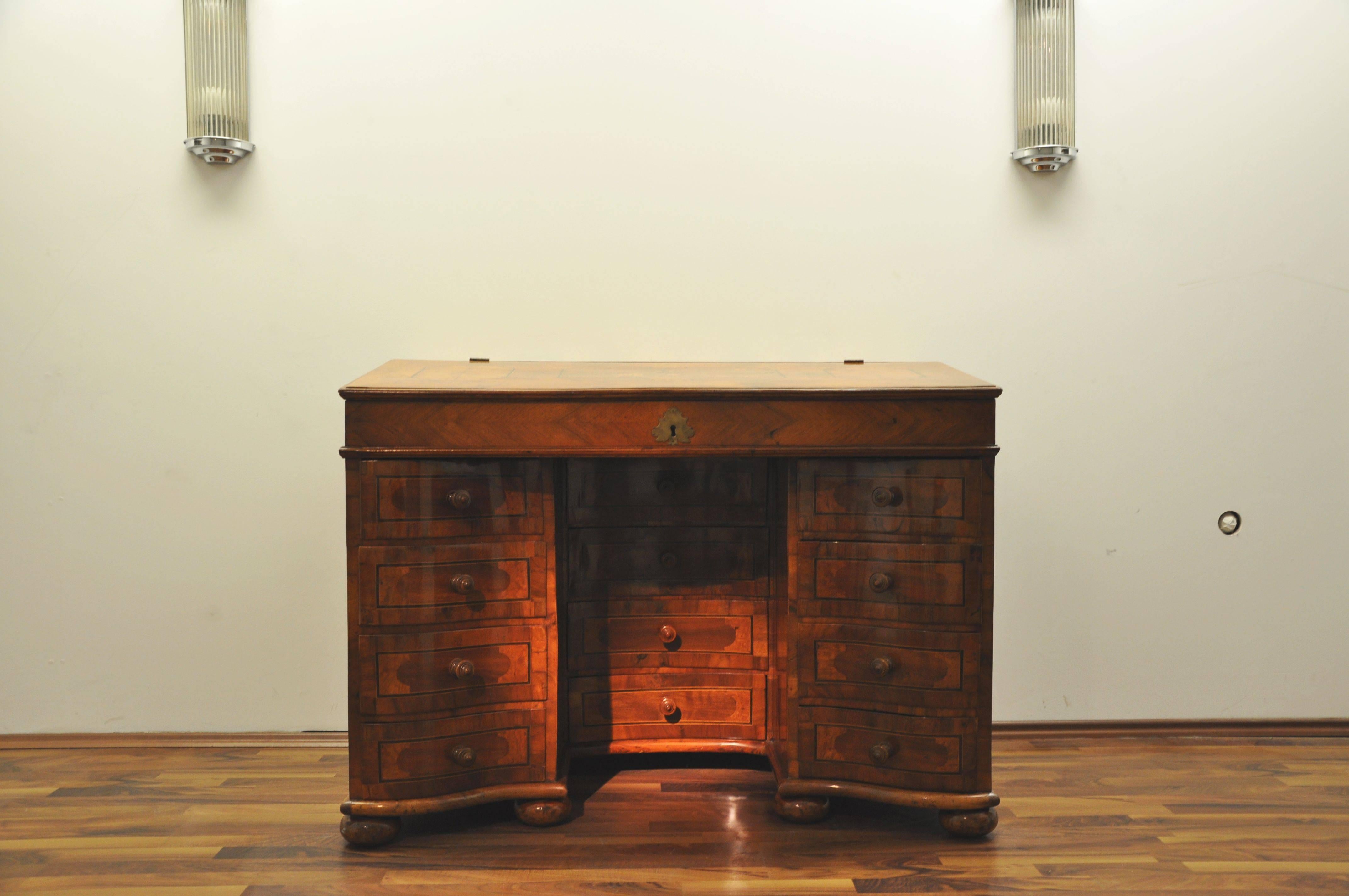 - geographic Origin: Baden, Germany 1760
- veneered walnut wood
- figurative marquetry in different precious woods
- countertop and drawers
- perfect restored condition
- shellac lacquer

One of the most unusual furniture pieces from europe!