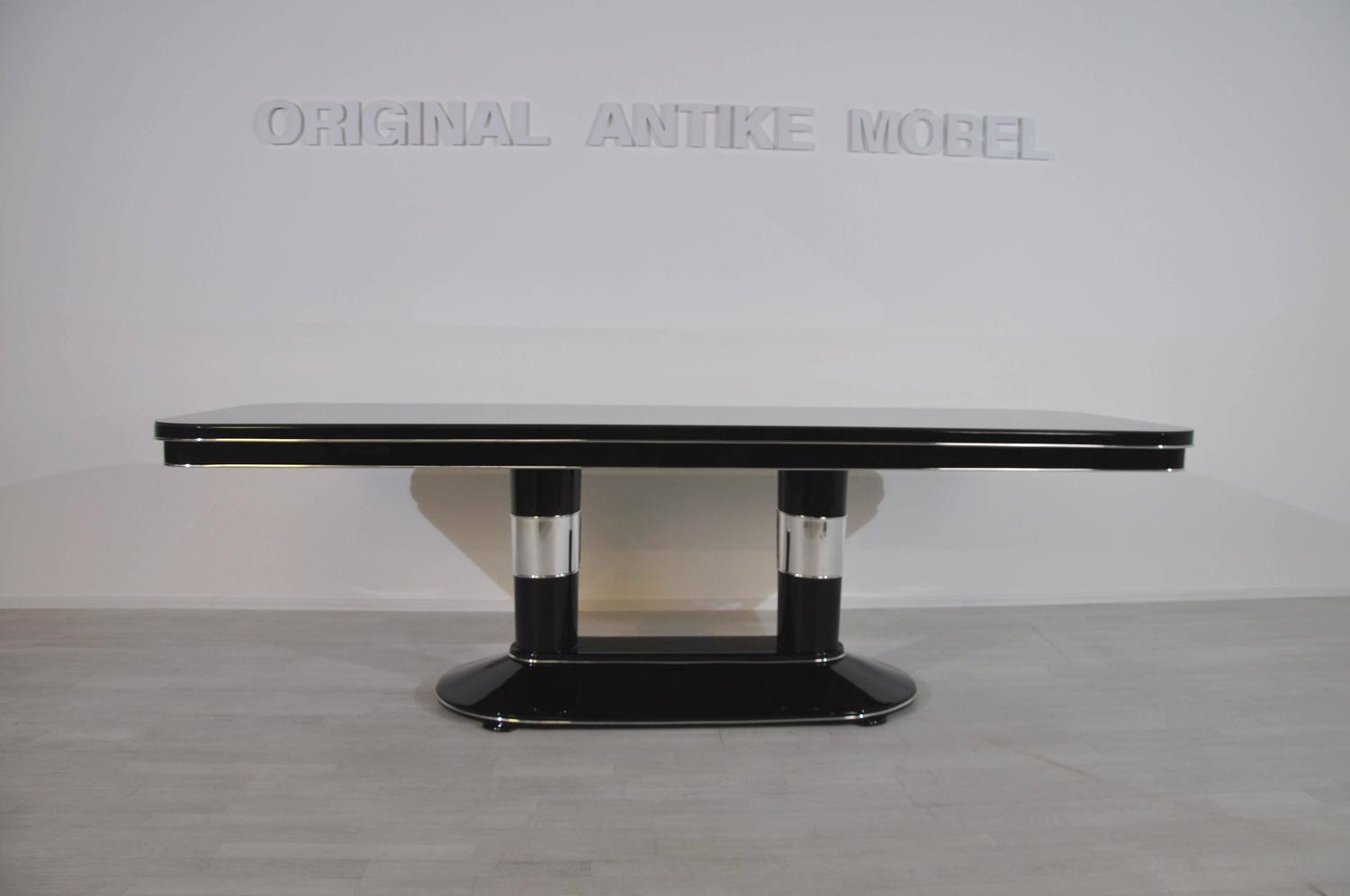 Big Art Deco Dining Table with Chrome Elements For Sale at 1stdibs