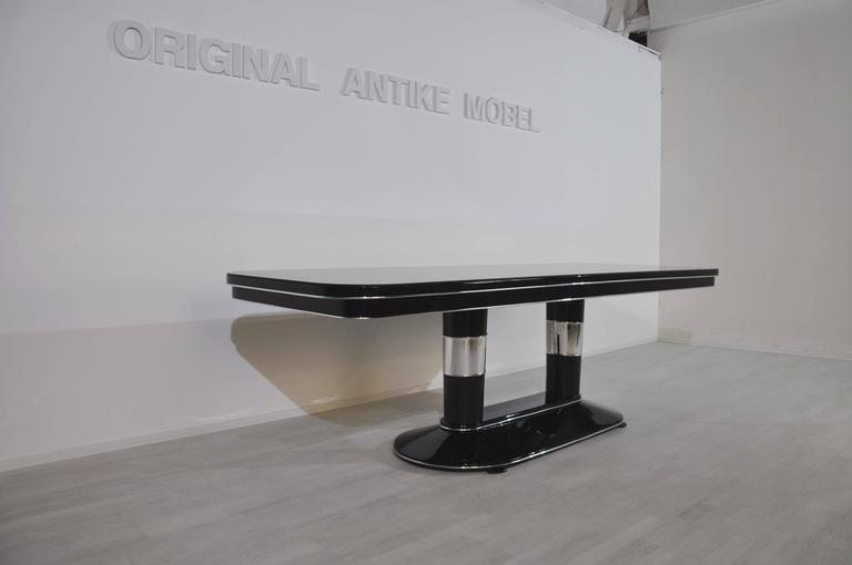 Large Art Deco Dining Table with Chrome Elements For Sale at 1stdibs