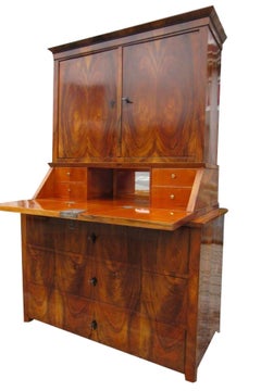 Brown Biedermeier Secretaire with Walnut Veneer