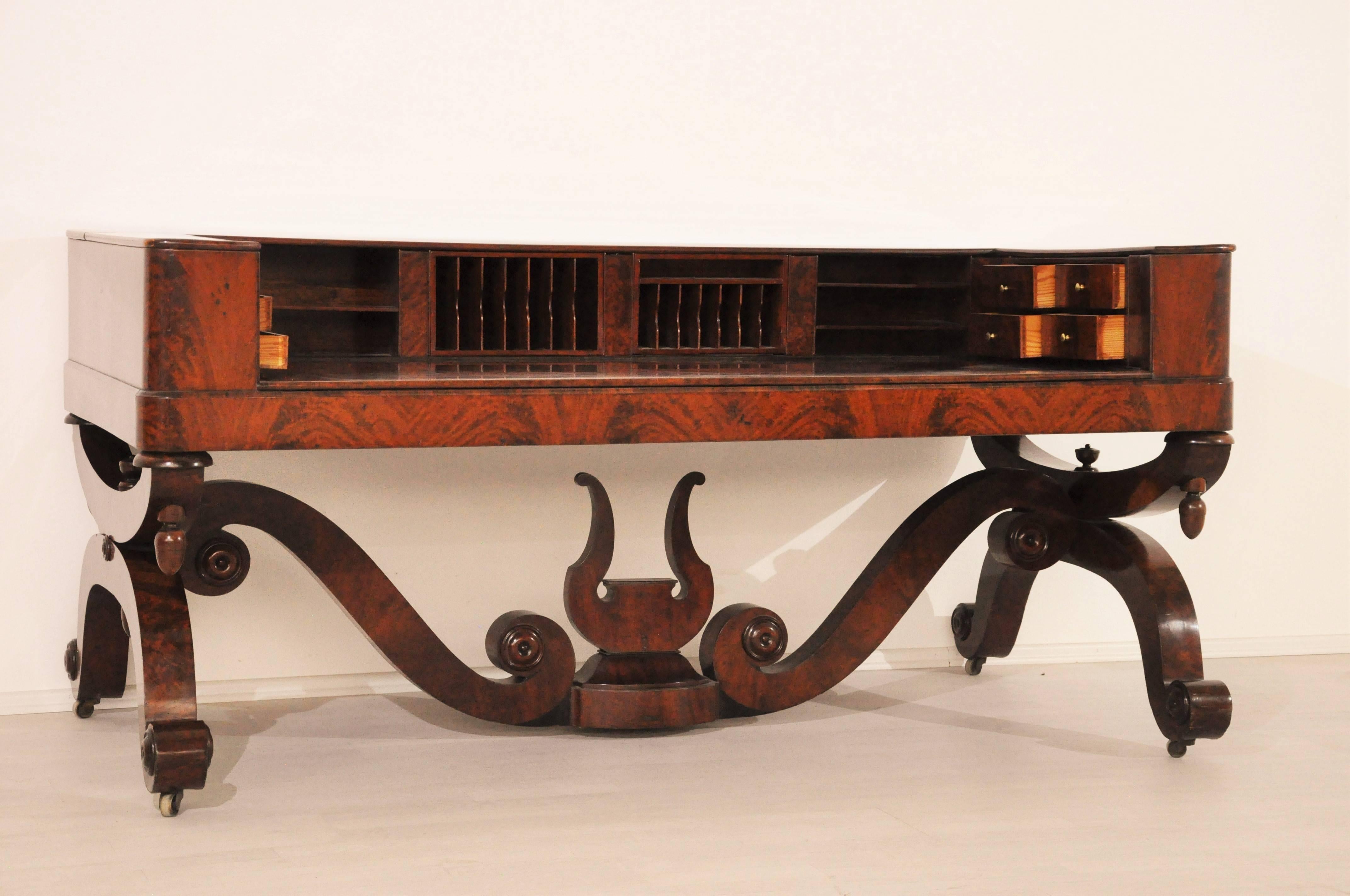 Hand-Crafted Antique Biedermeier Mahogany Desk from 1830