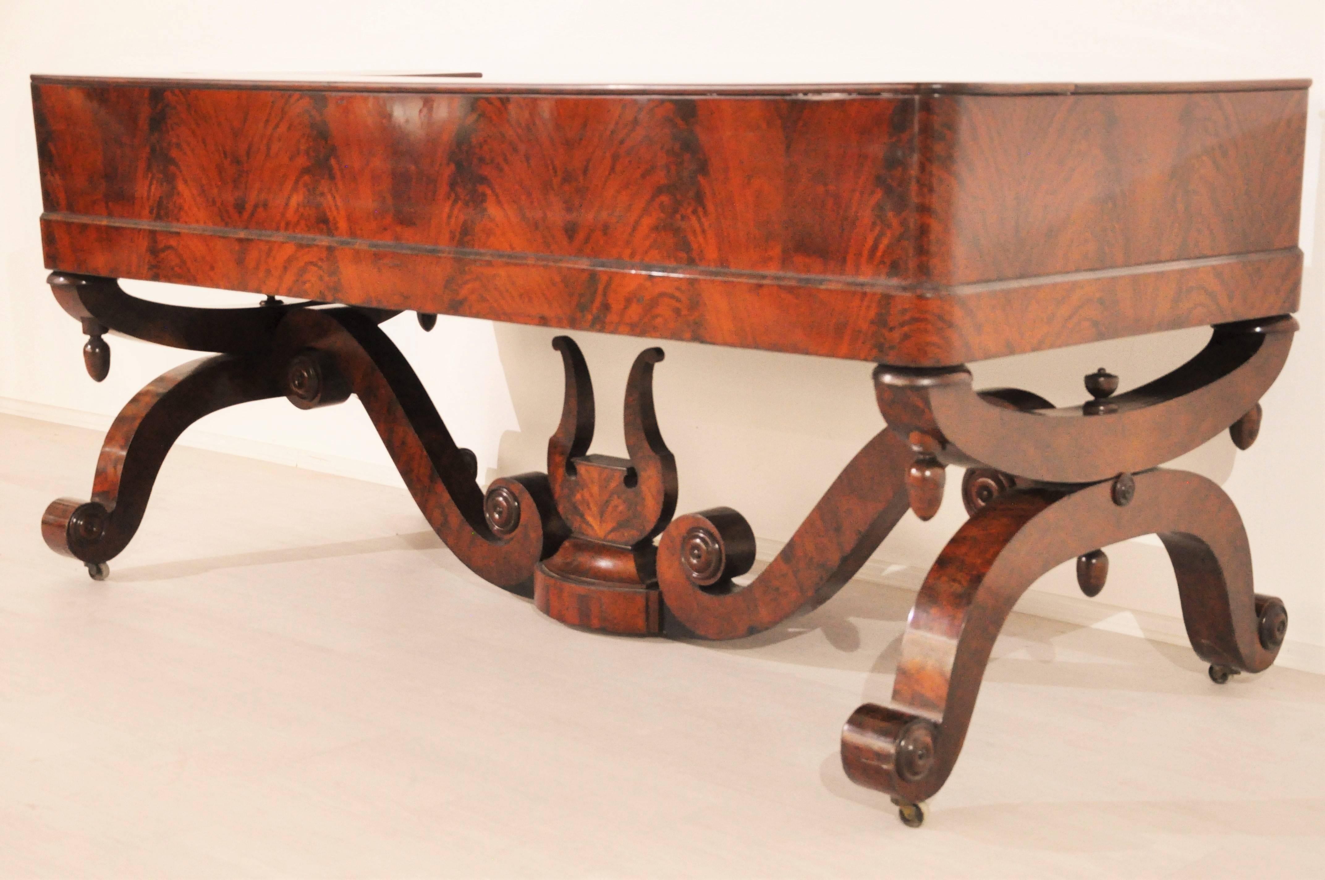 Brass Antique Biedermeier Mahogany Desk from 1830