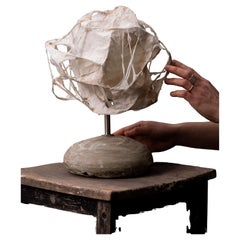 Handcrafted Volcanic Glaze Ceramic Lamp with Textured Base and Paper Shade