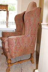 William and Mary Wing Style Oak Wing Chair Upholstered in Etro Paisley