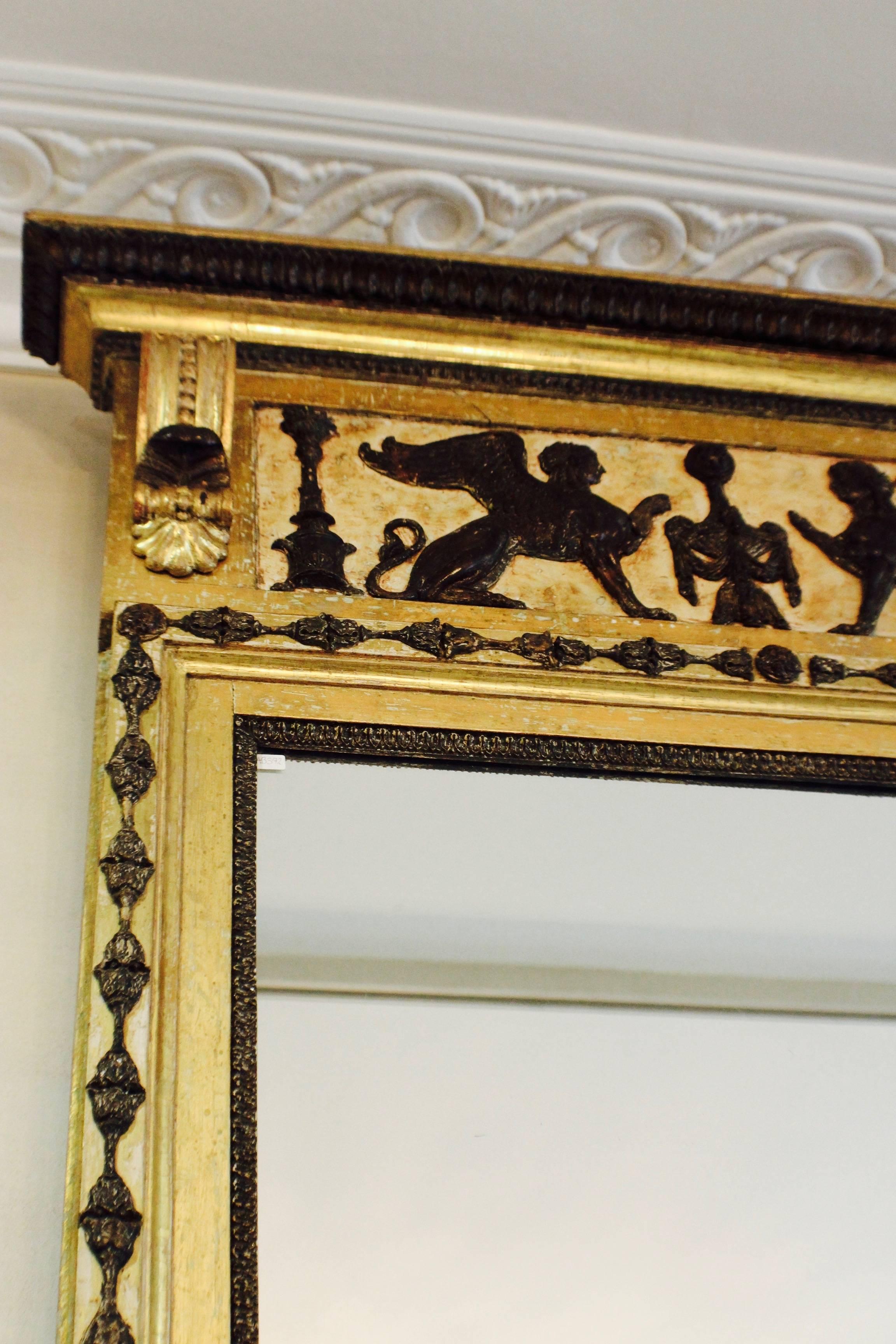 Swedish Empire Carved and Painted Giltwood Mirror, Early 19th Century 1