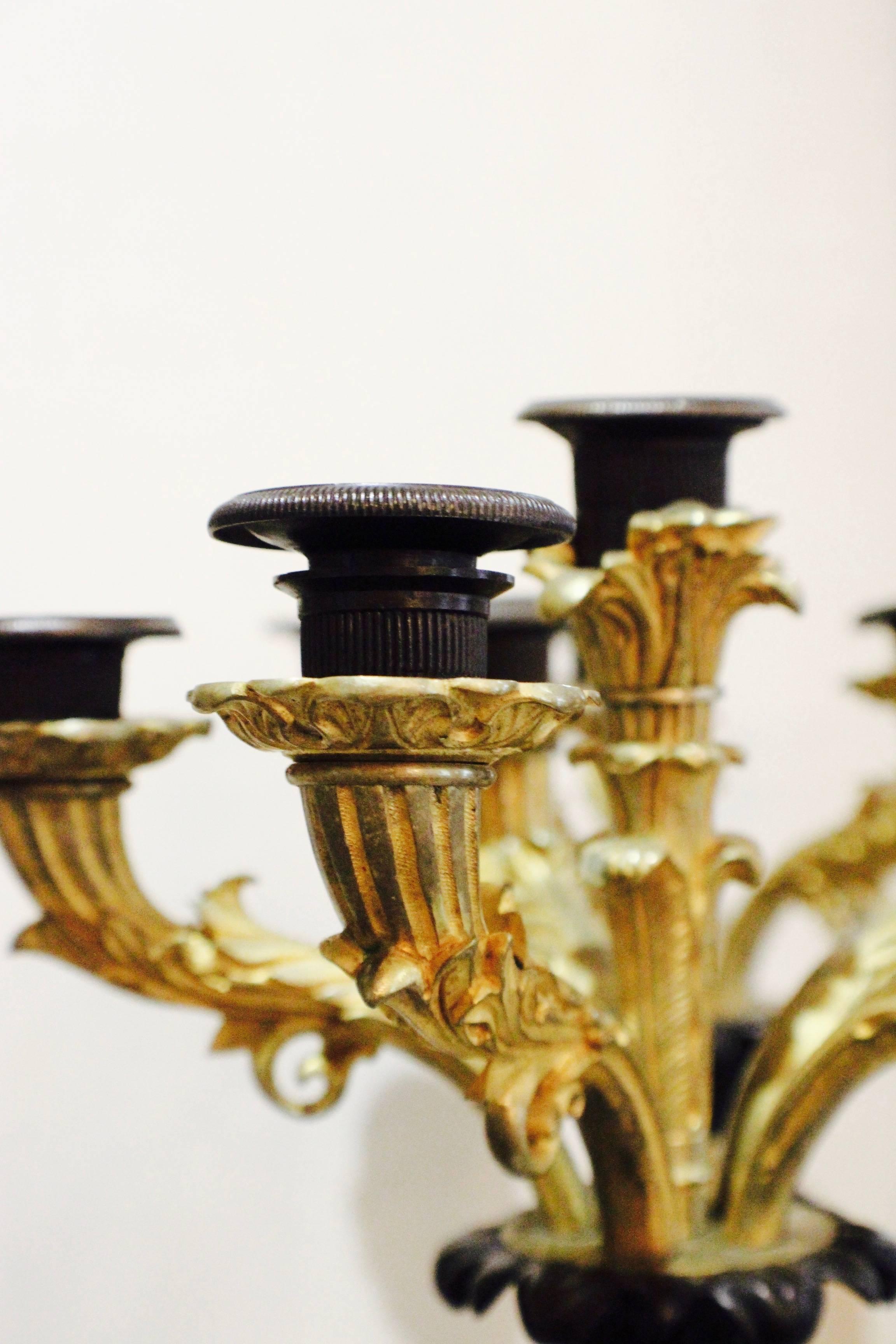 French Pair of Charles X Gilt and Bronze Candelabra, circa 1830