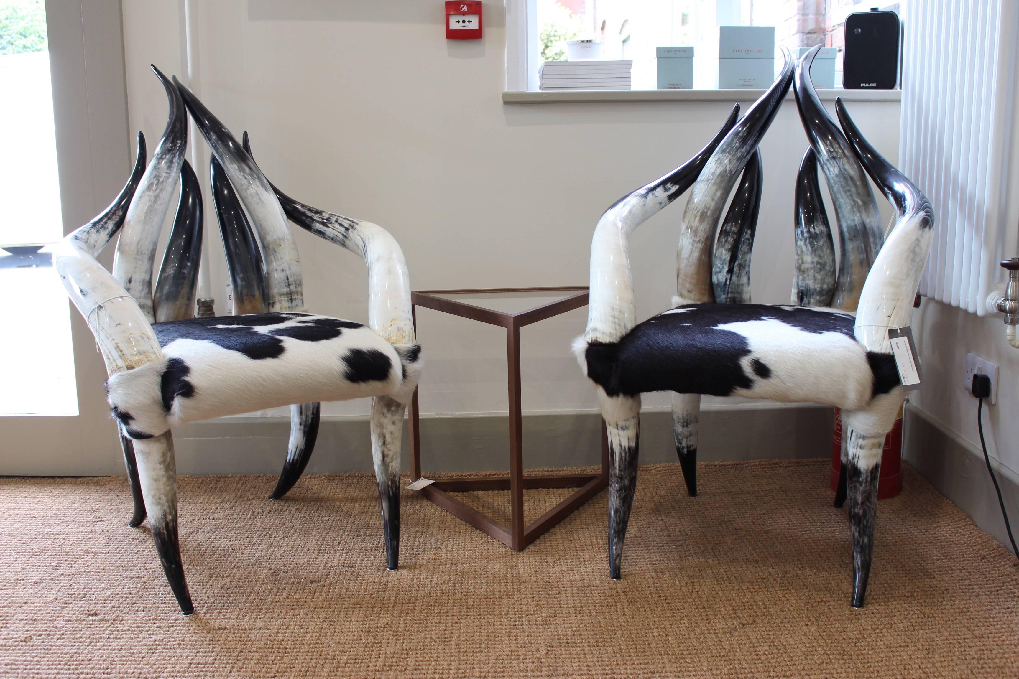 British Pair of contemporary horn and hide chairs