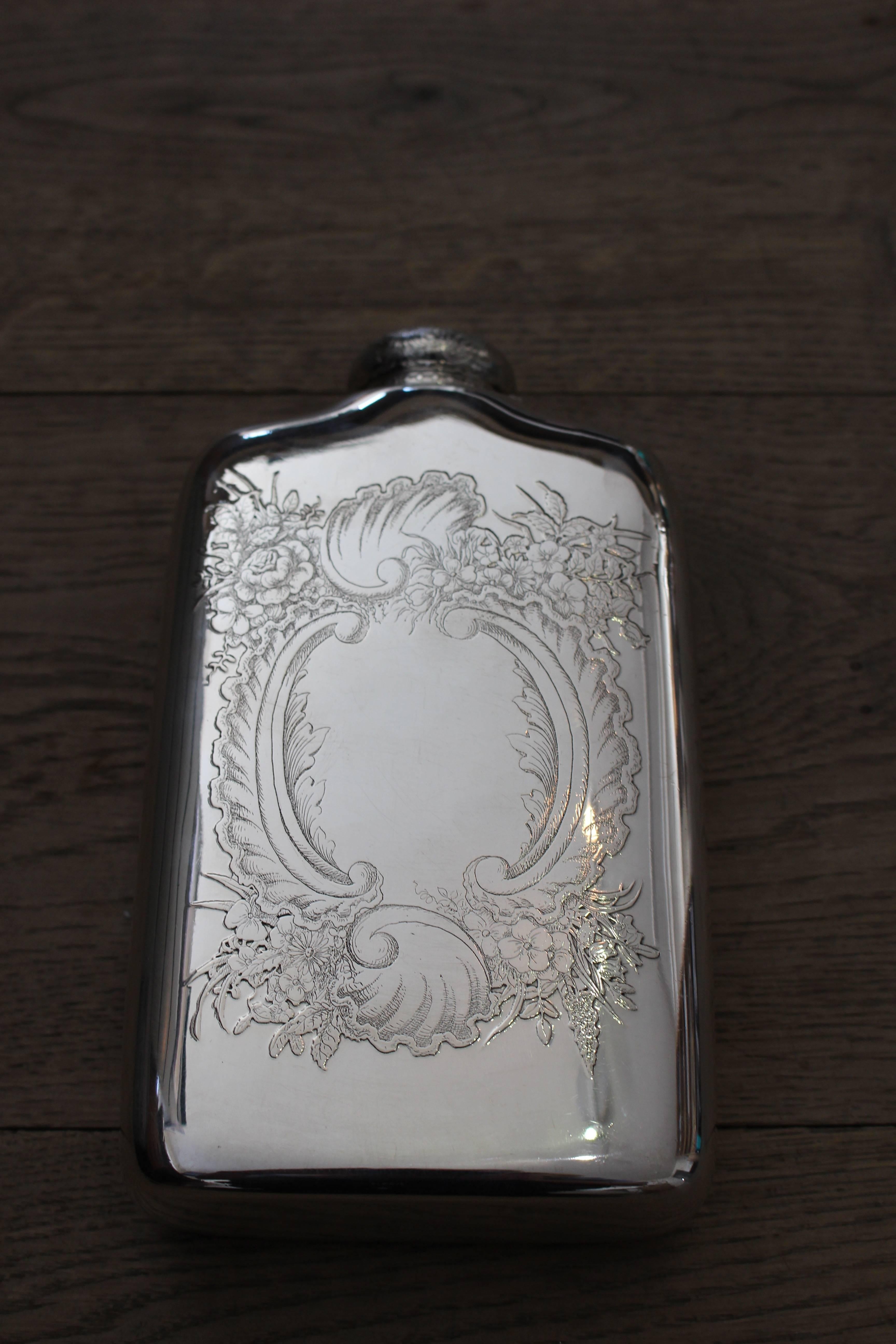 American Large Silver Spirit Flask by Tiffany & Co., circa 1880