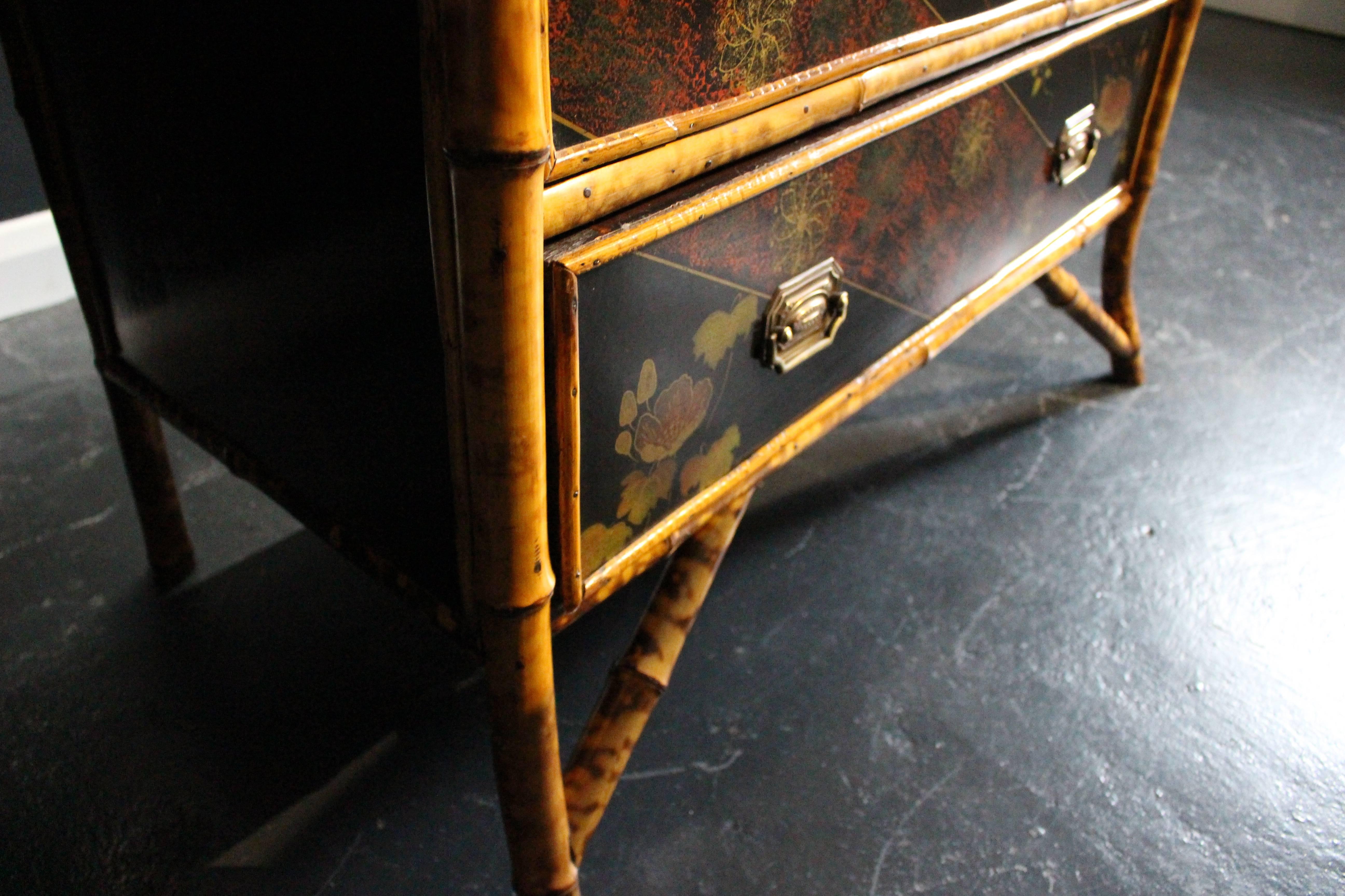British Victorian Black Lacquer and Japanned Chest of Drawers, circa 1890