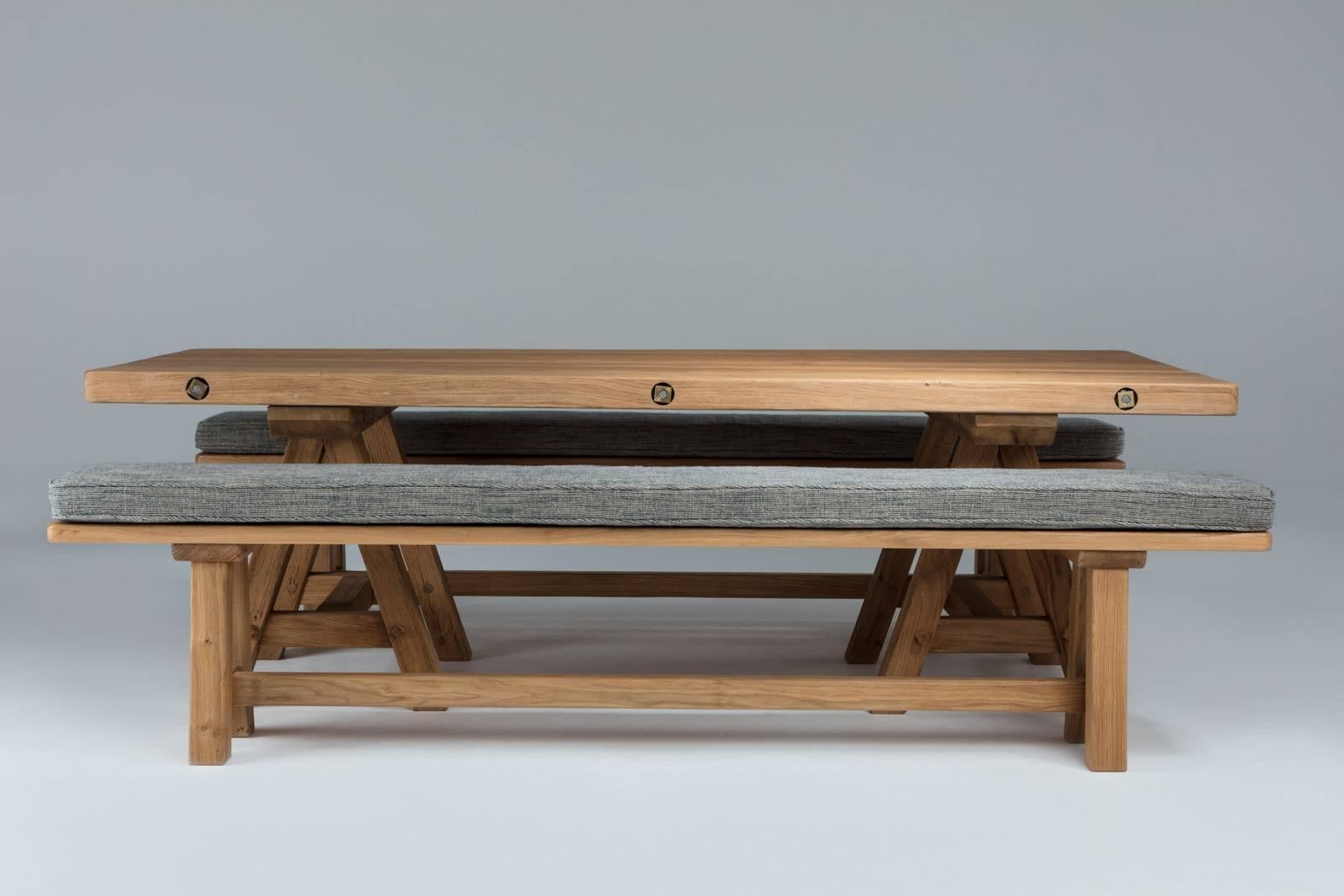 Rectangular, with two trestle supports; matching benches available also.
 